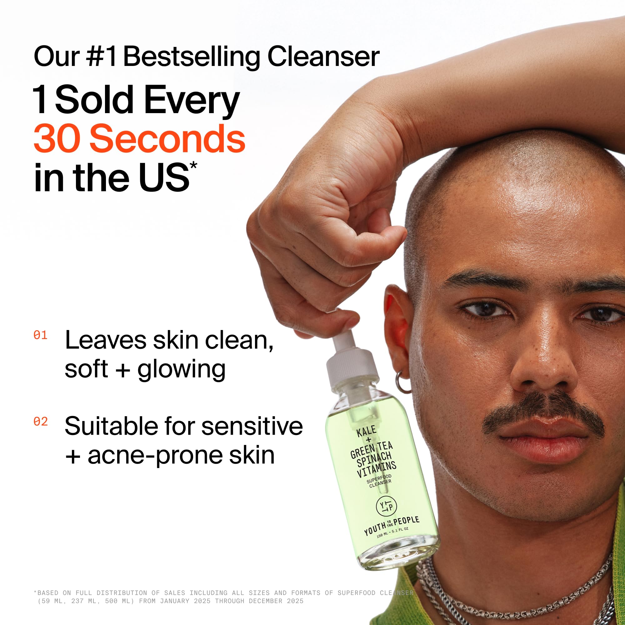 Youth To The People gel face wash bottle showing kale and green tea ingredients