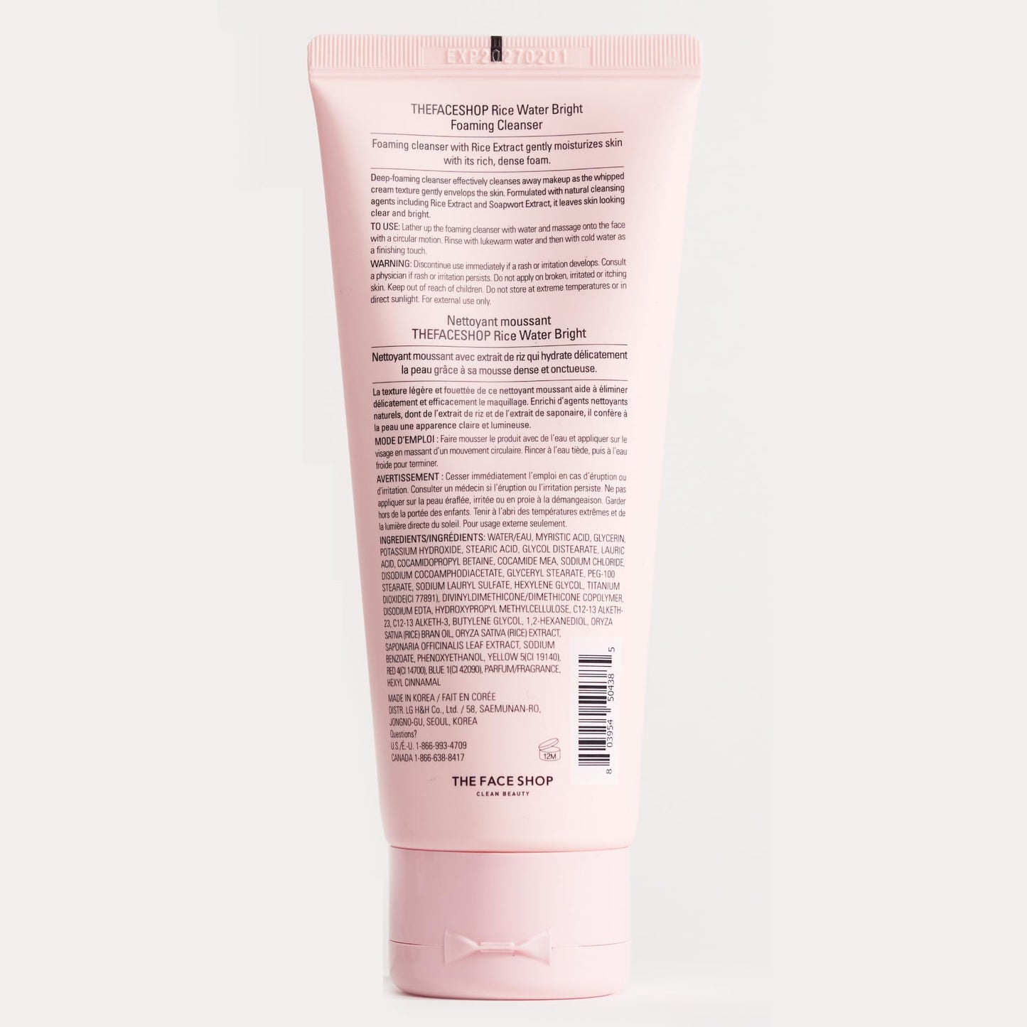 The Face Shop Rice Water Bright Korean Cleanser creamy texture lathering into a rich foam.