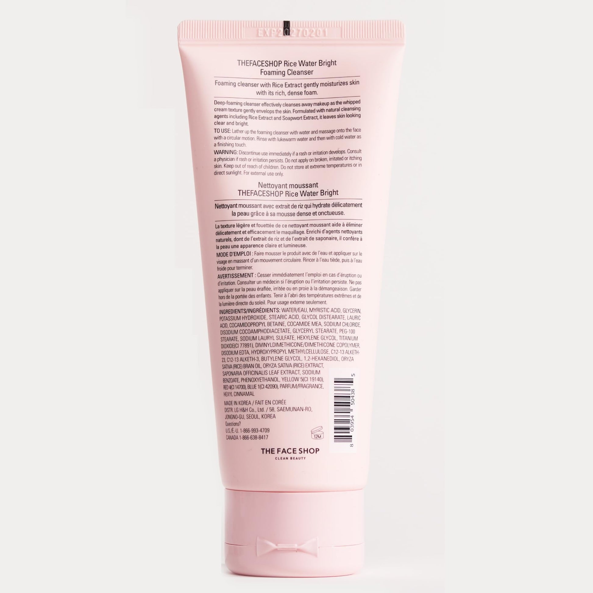The Face Shop Rice Water Bright Korean Cleanser creamy texture lathering into a rich foam.