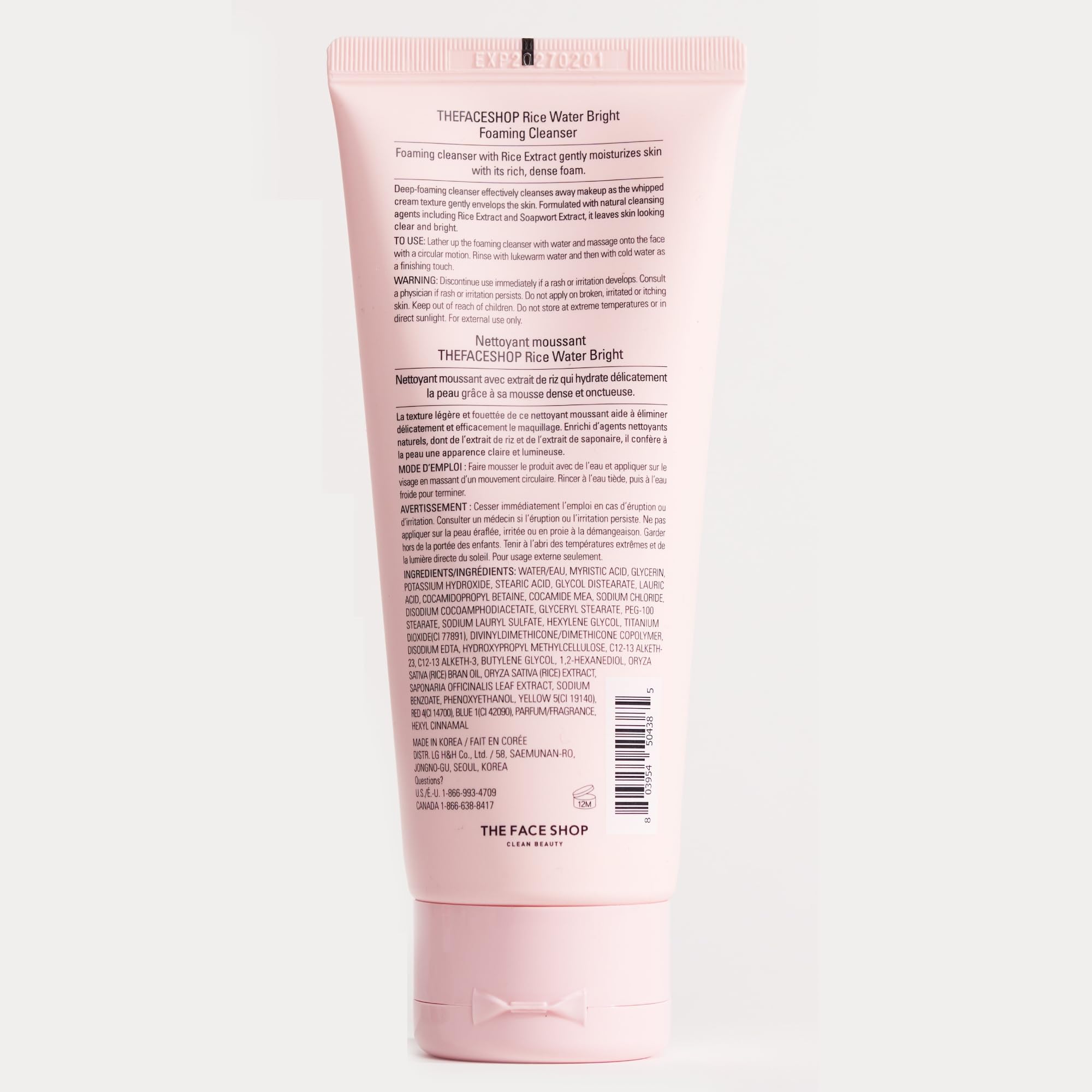 The Face Shop Rice Water Bright Korean Cleanser creamy texture lathering into a rich foam.
