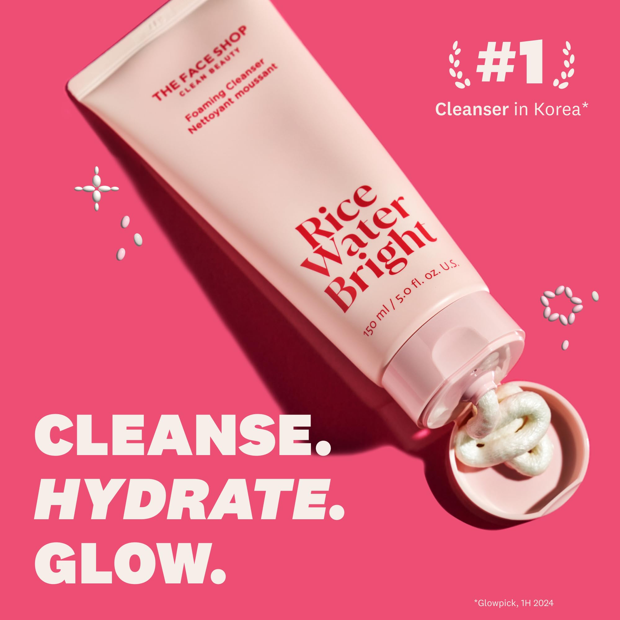 Back label of Rice Water Bright Foaming Facial Cleanser with ceramide showing product details.