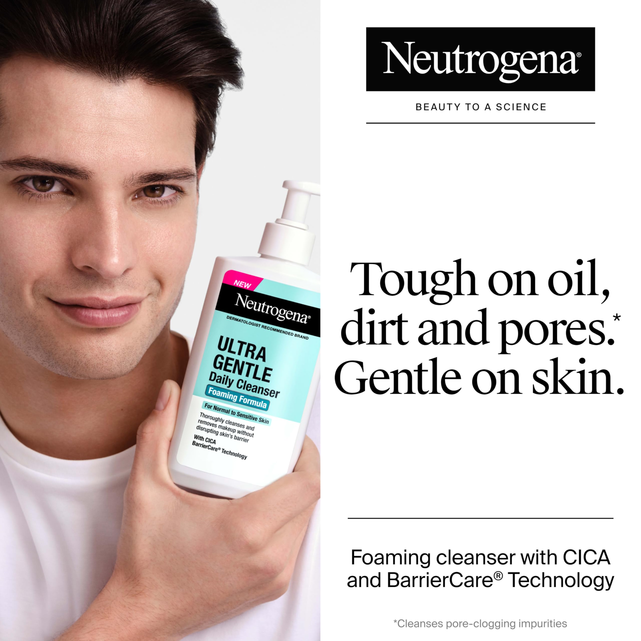 Side profile of Neutrogena 16 Fluid Ounce cleanser bottle