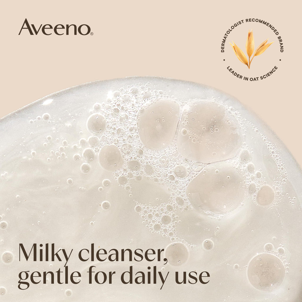 Back label of Aveeno hydrating facial cleanser showing ingredients