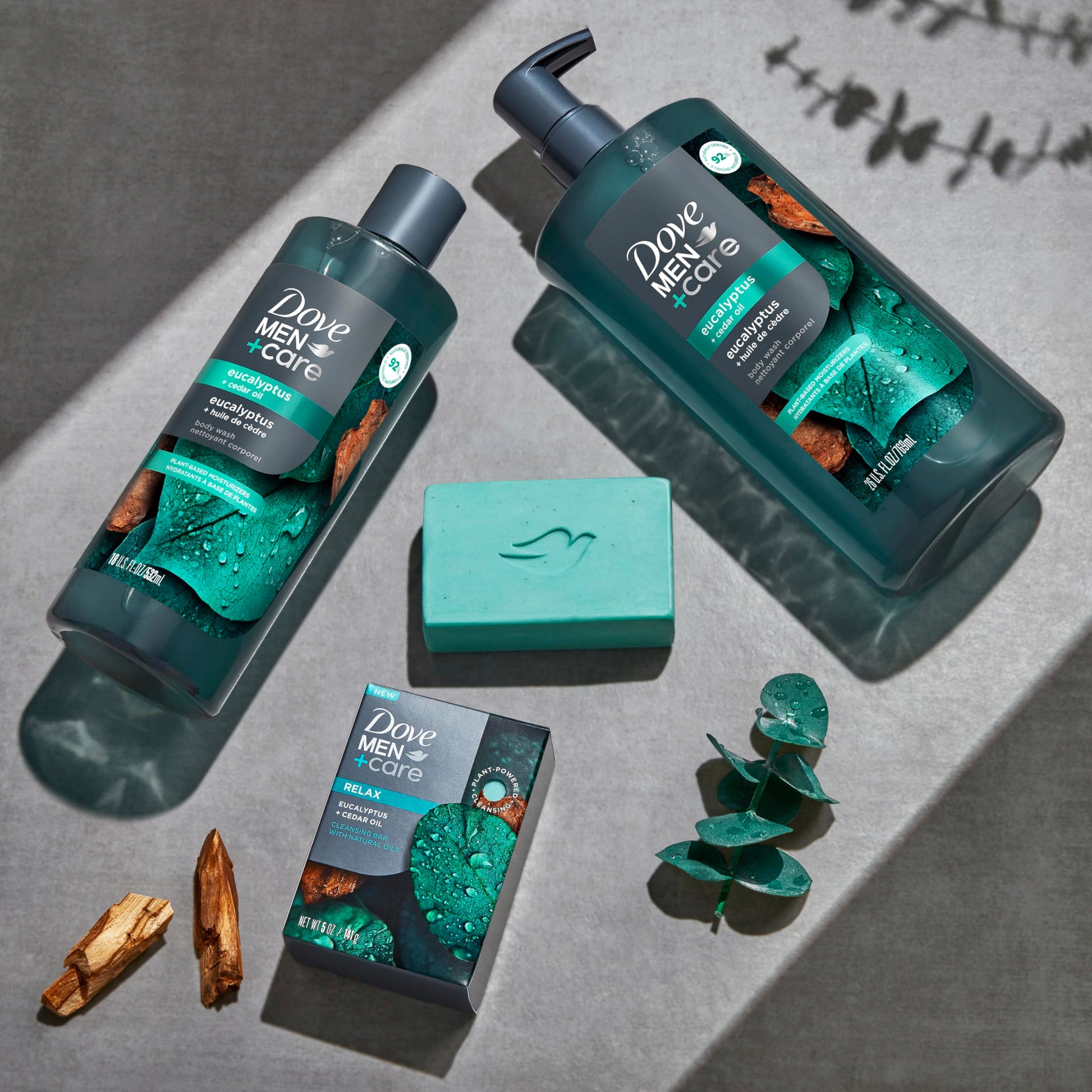 Back of Dove Men Plus Care Eucalyptus and Cedar Oil bottle showing ingredients