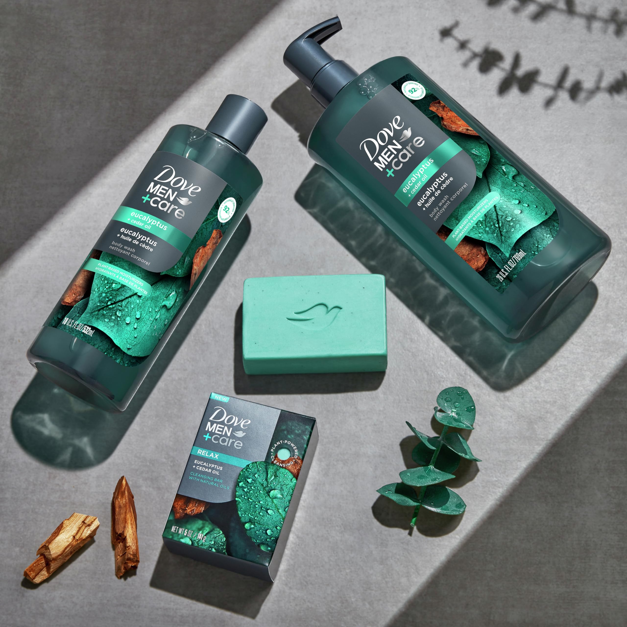 Back of Dove Men Plus Care Eucalyptus and Cedar Oil bottle showing ingredients
