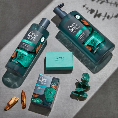 Back of Dove Men Plus Care Eucalyptus and Cedar Oil bottle showing ingredients