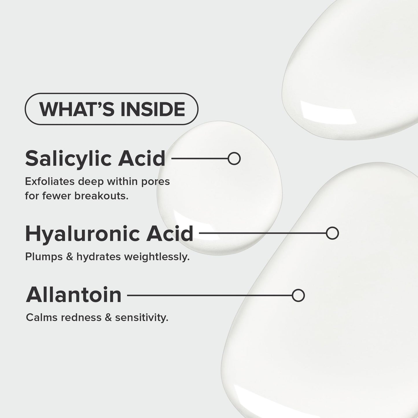 Water light acne clearing solution bottle displaying active ingredients list