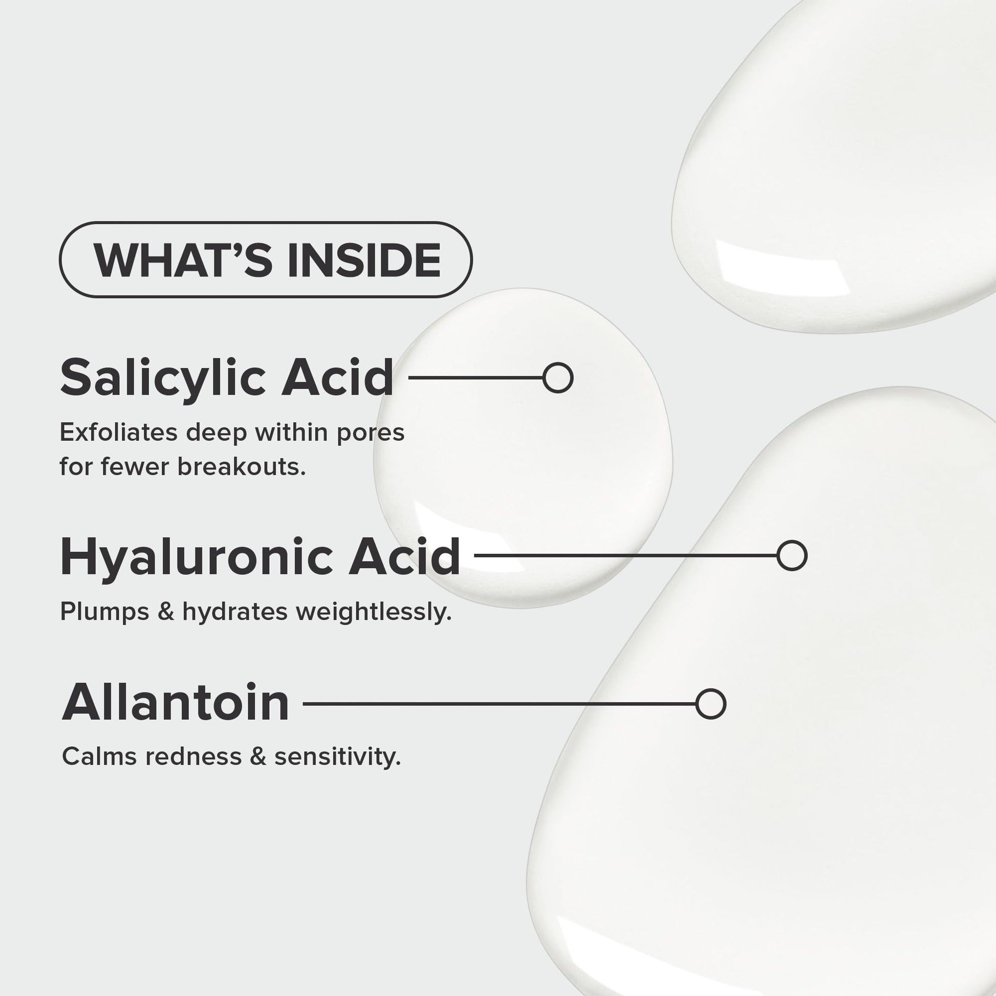 Water light acne clearing solution bottle displaying active ingredients list