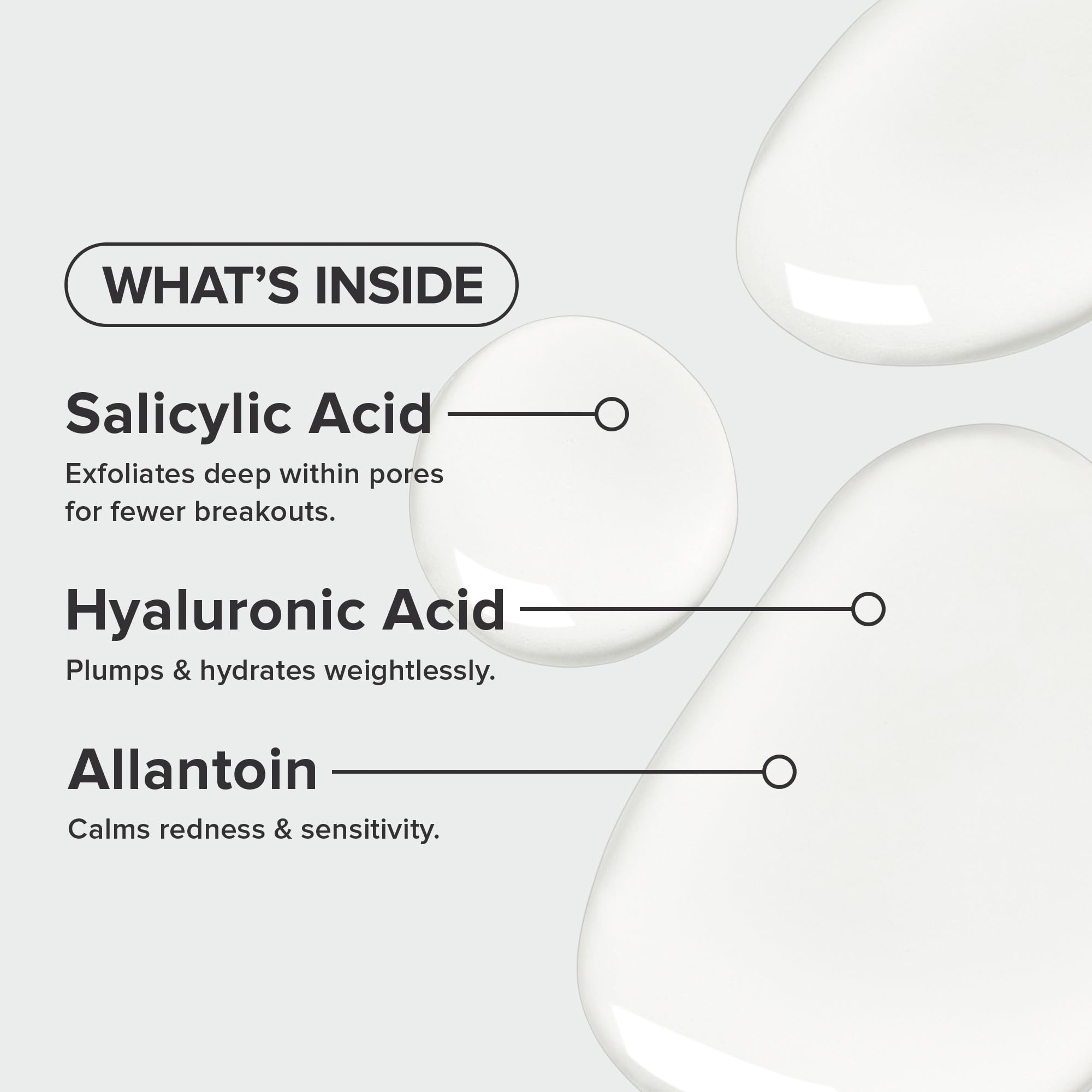 Water light acne clearing solution bottle displaying active ingredients list