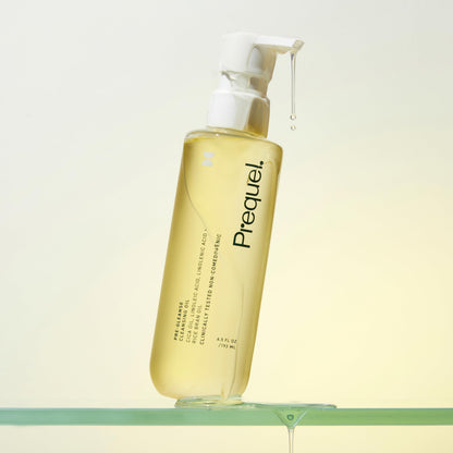 Prequel oil cleanser ingredients and bottle label