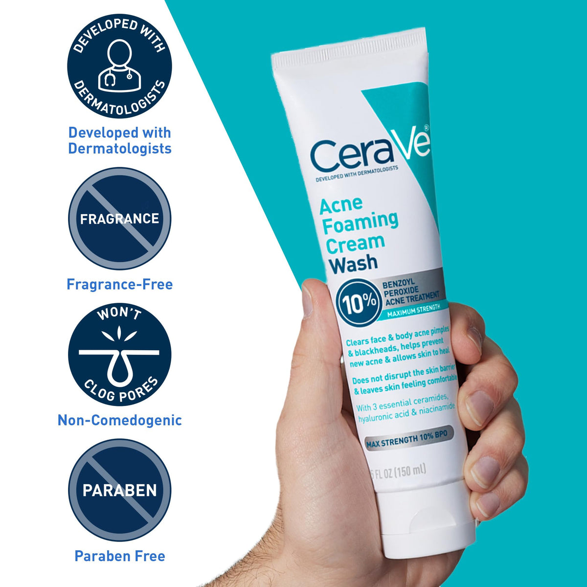 CeraVe 150ml acne cleanser bottle next to outer carton