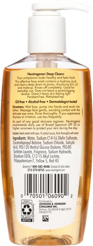 Back label of Neutrogena Deep Clean showing directions and USA source information