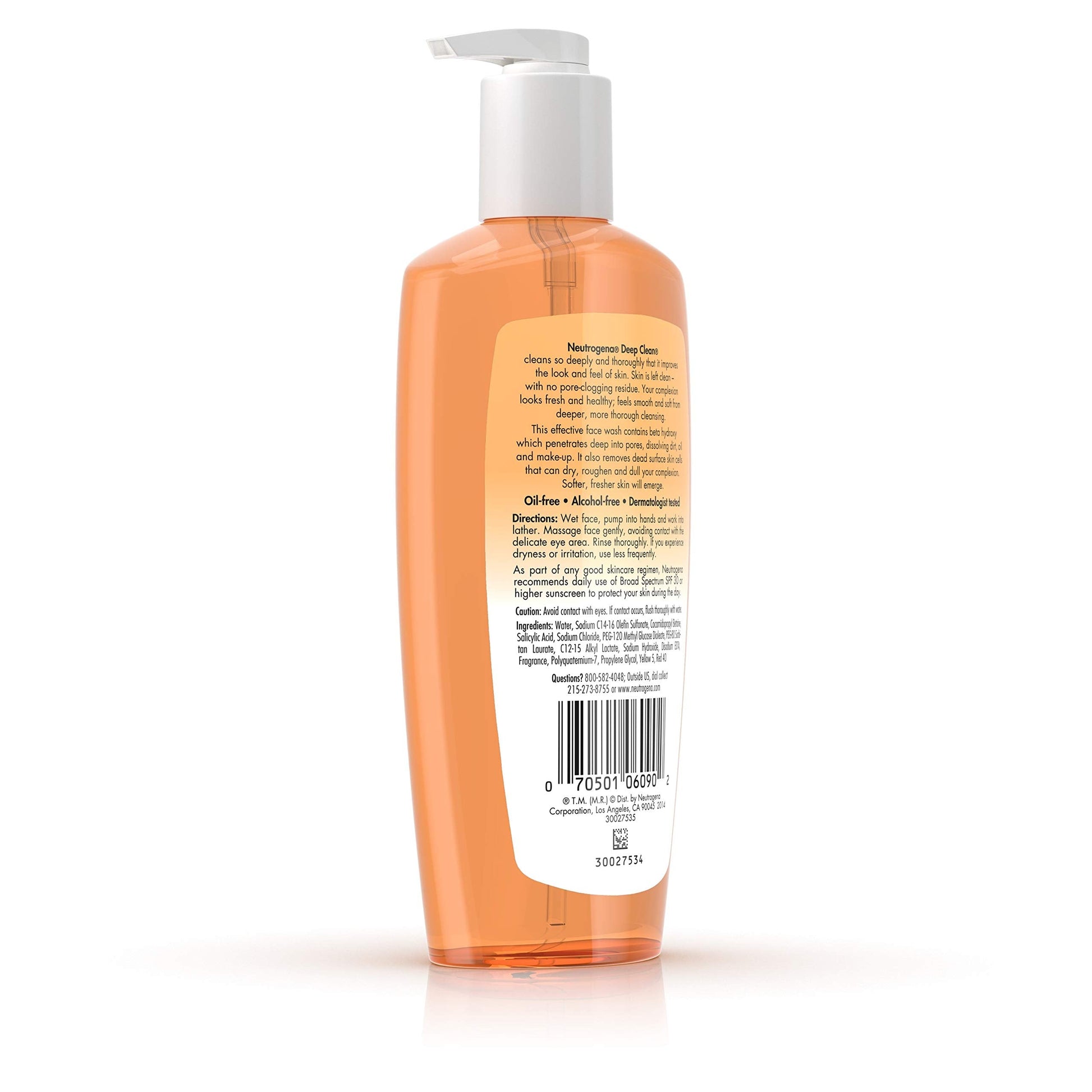 Neutrogena deep clean facial cleanser packaging showing ingredients and product fluid volume