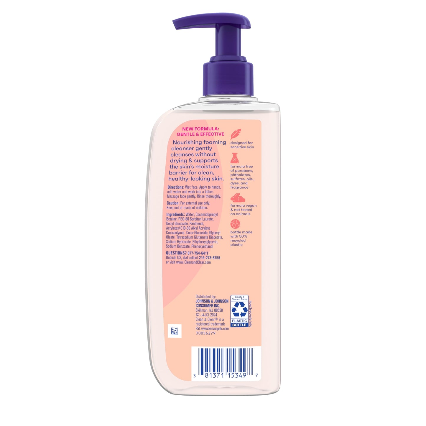 Clean and Clear foaming facial cleanser back label ingredients