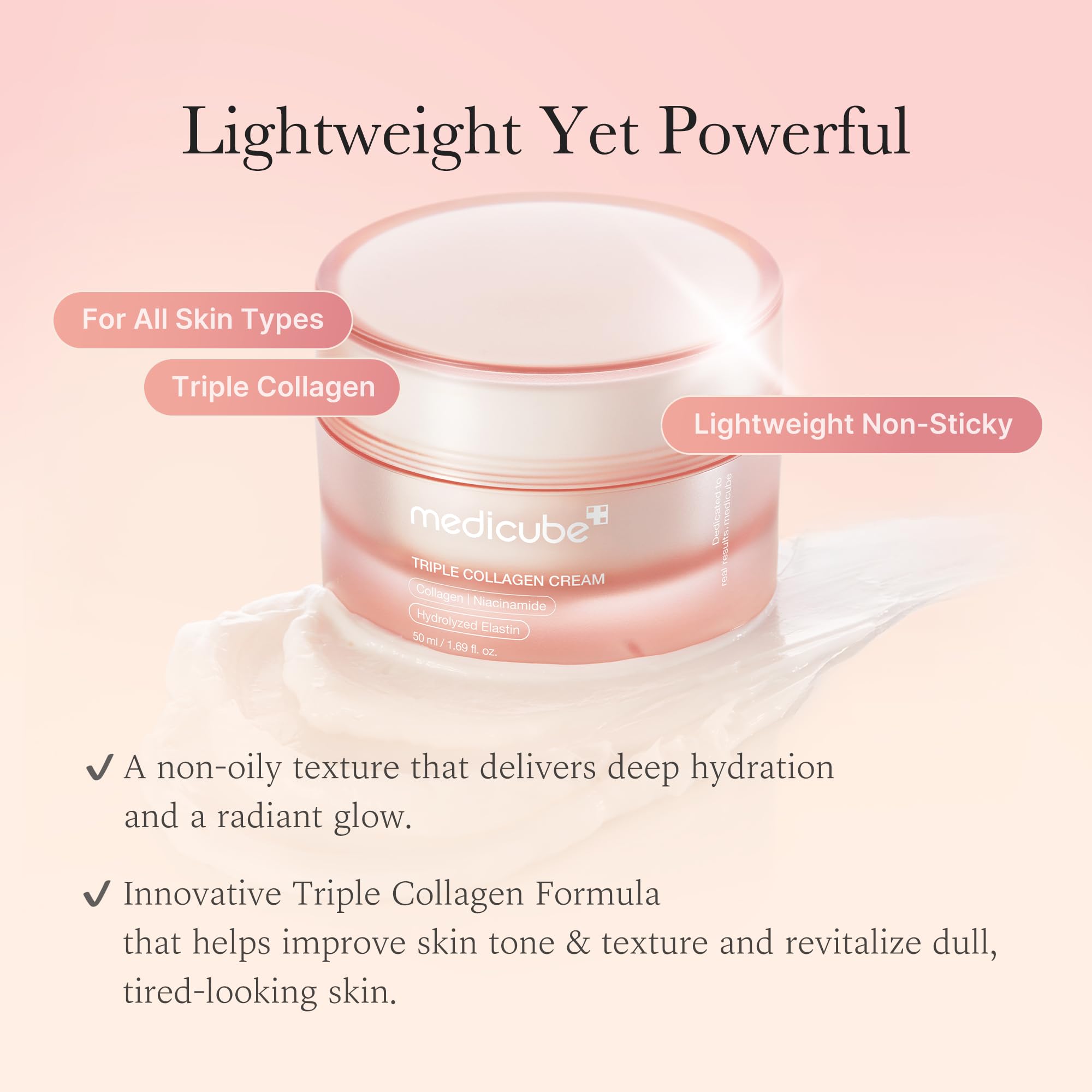 Medicube Triple Collagen Cream texturized close up view displaying rich cream texture for dry skin