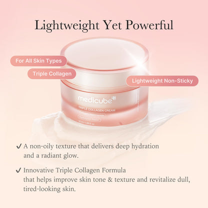 Medicube Triple Collagen Cream texturized close up view displaying rich cream texture for dry skin