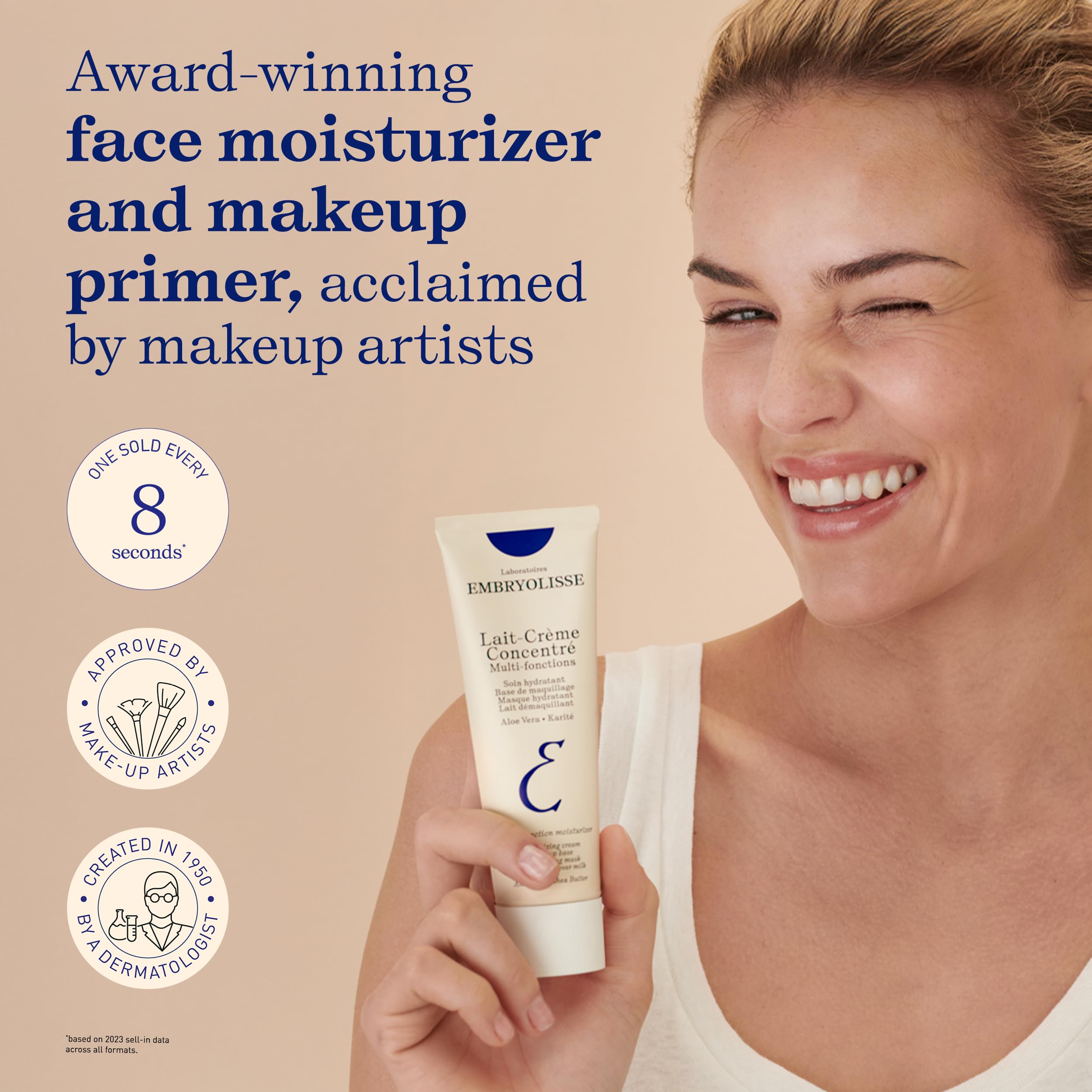 Embryolisse multifunction face cream packaging box side details explaining its benefits as a makeup base primer