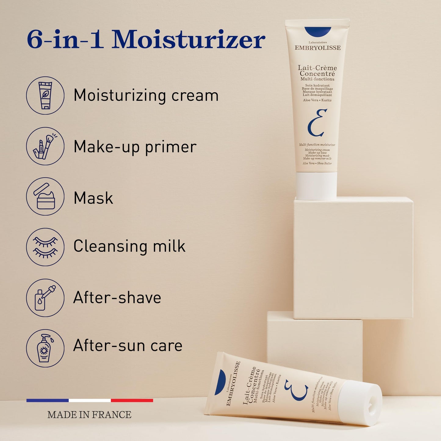 Creamy white texture of Embryolisse Lait-Crème Concentré squeezed out on a clean surface highlighting its rich consistency