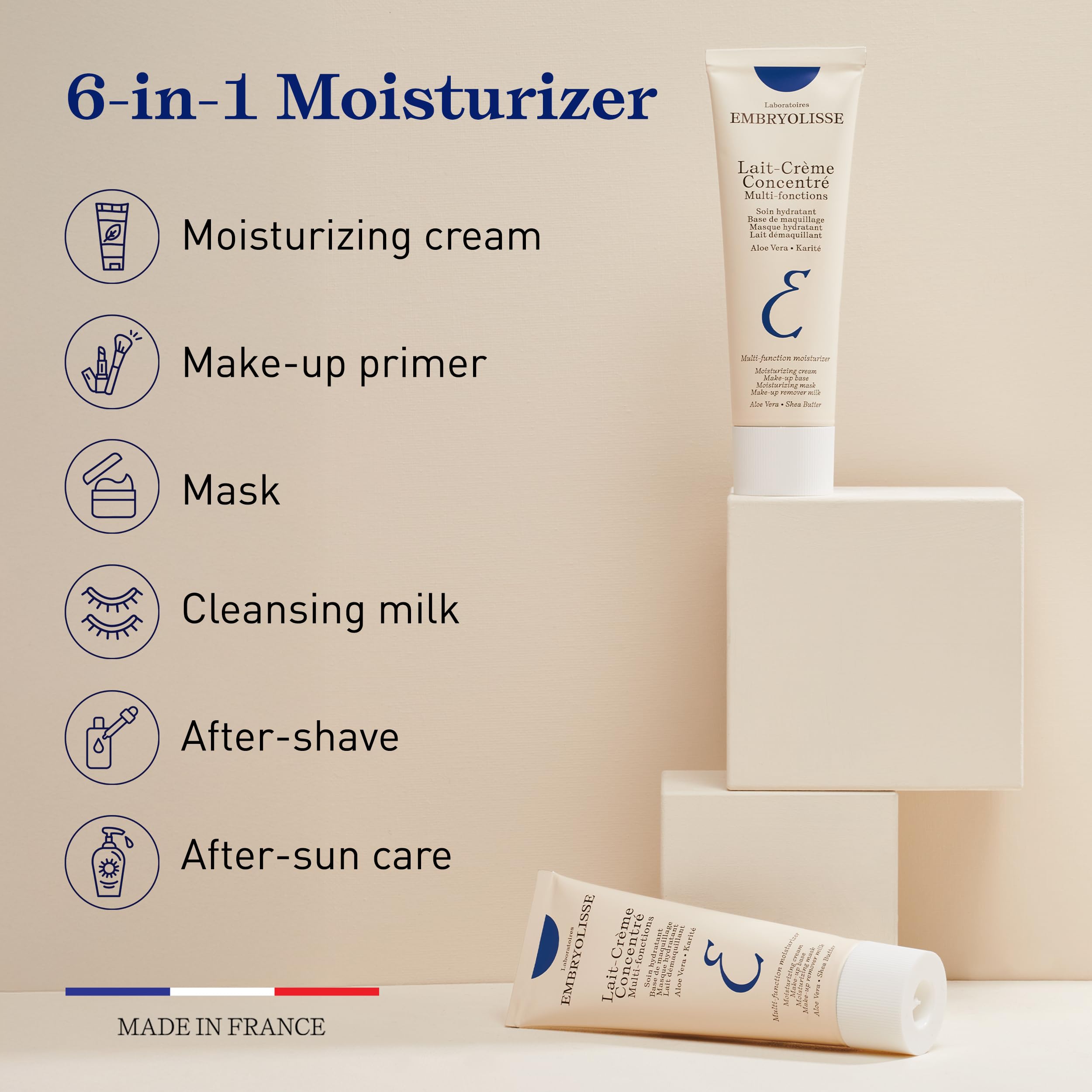 Creamy white texture of Embryolisse Lait-Crème Concentré squeezed out on a clean surface highlighting its rich consistency