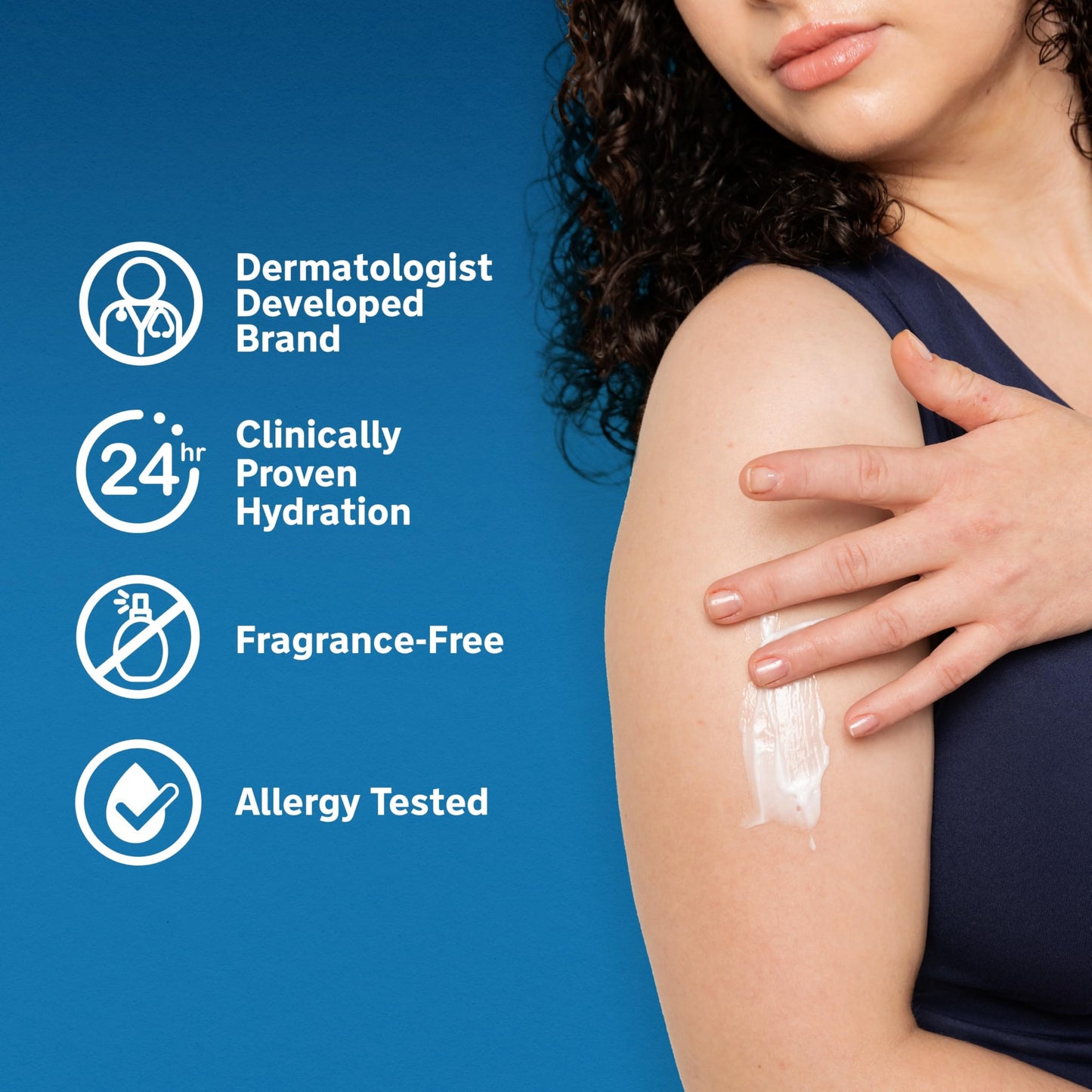 Texture of Lubriderm fragrance free body lotion on skin