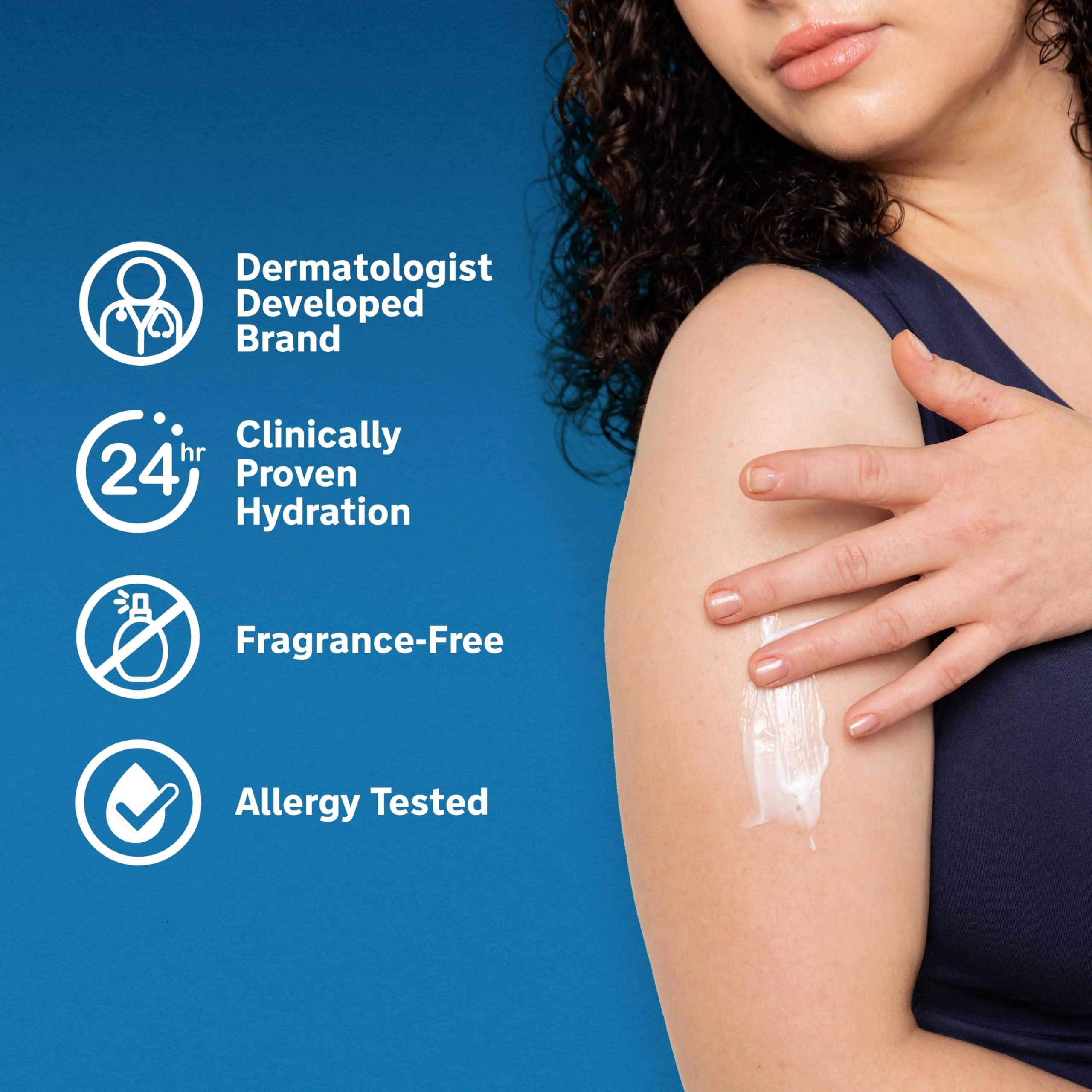 Texture of Lubriderm fragrance free body lotion on skin