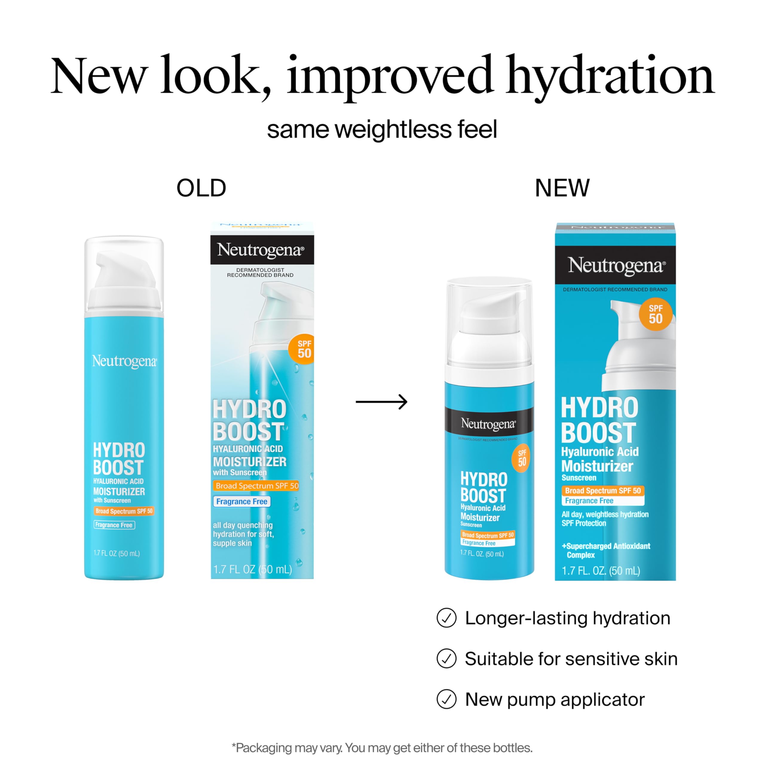 Neutrogena Hydro Boost SPF 50 moisturizer bottle packaging