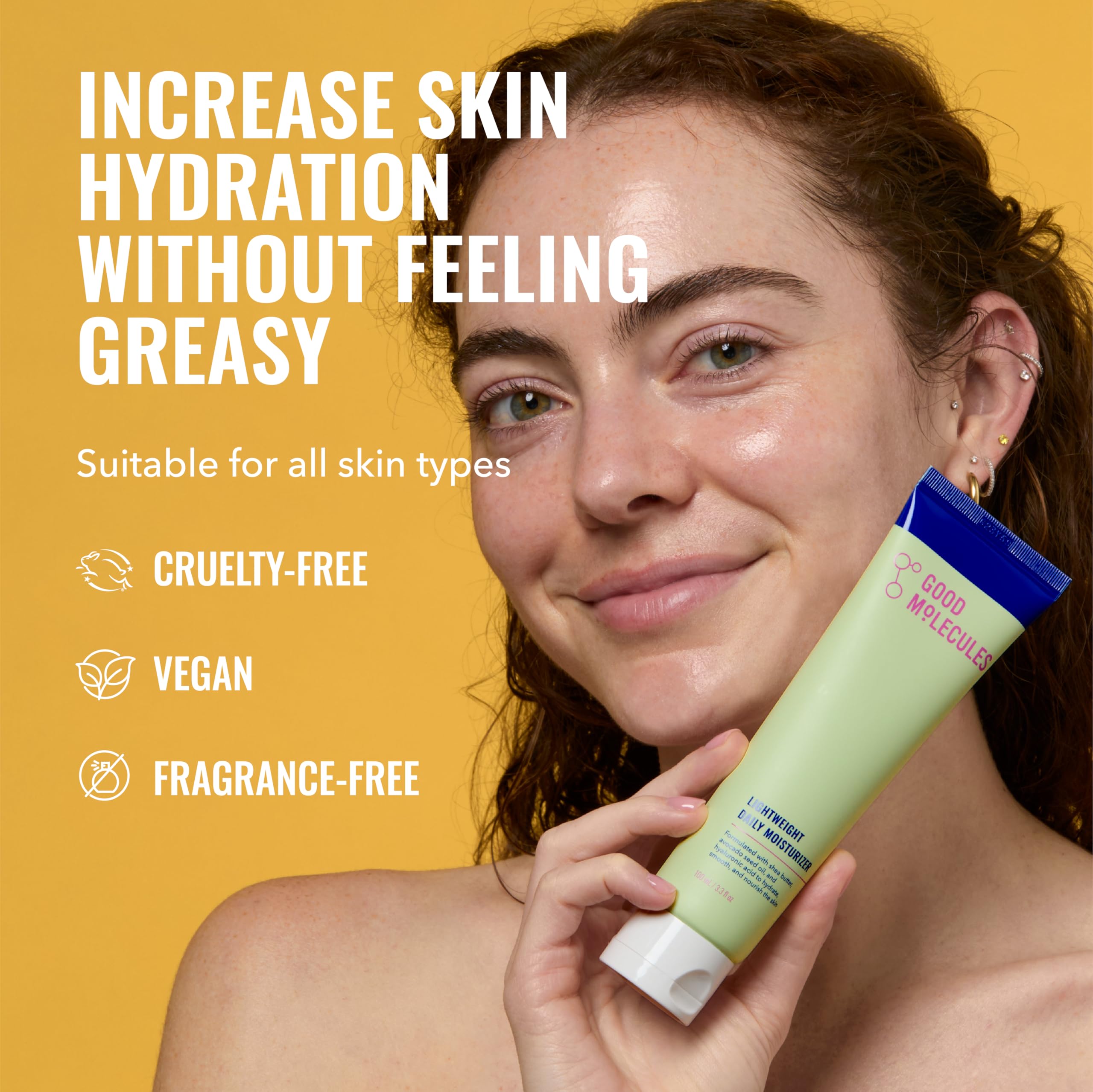 Good Molecules hydrating face cream tube showing clean ingredients list on the box