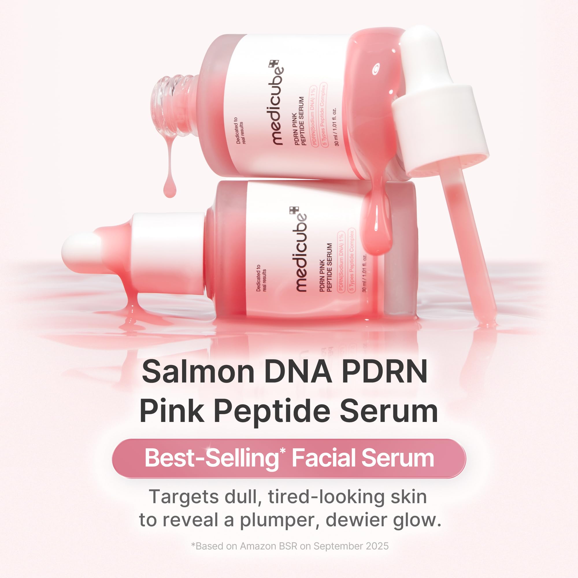 Medicube Salmon DNA serum formula texture showing the lightweight pink glow fluid