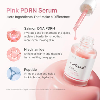 Medicube pink peptide serum 30ml bottle showing side panel packaging details