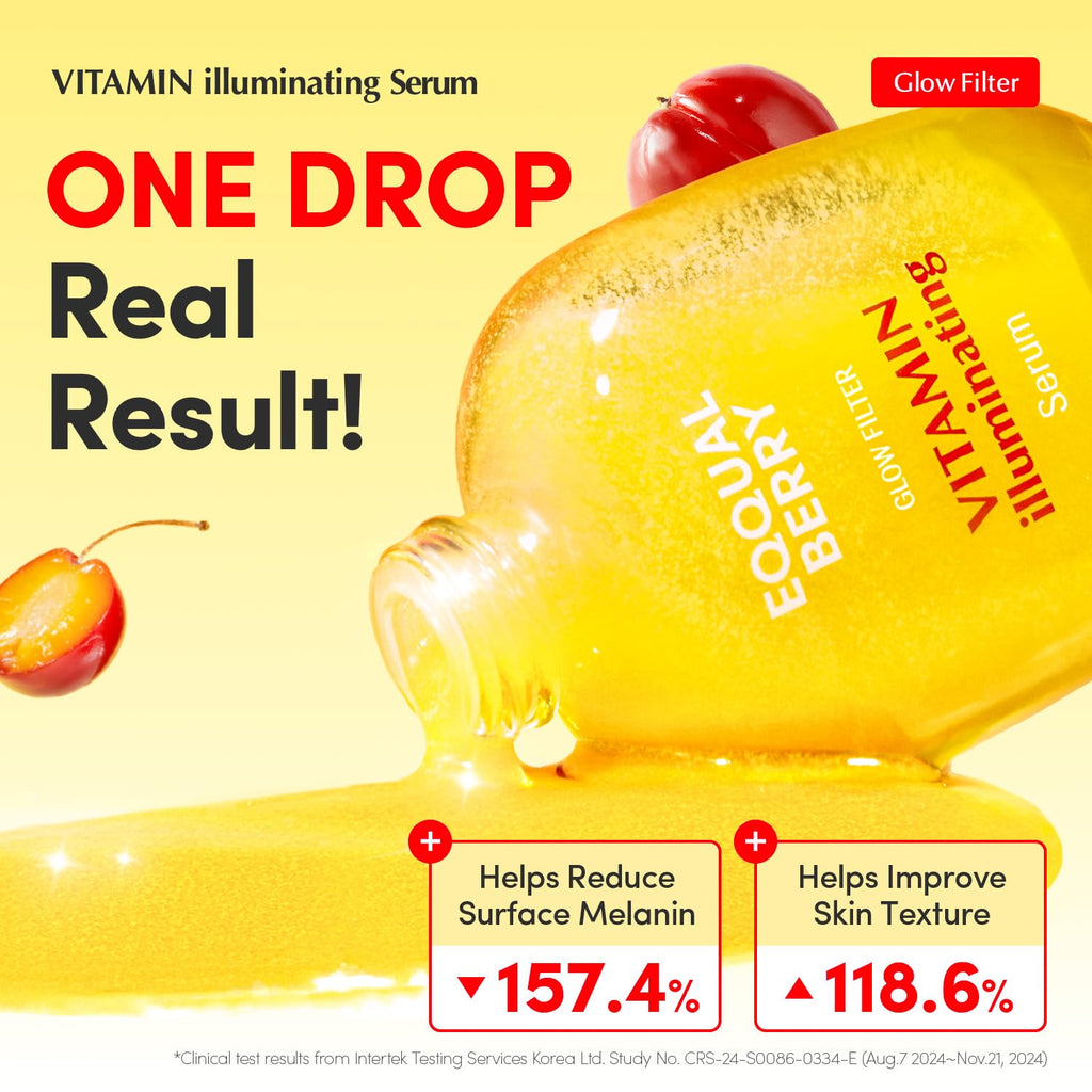 Eqqualberry Vitamin Illuminating Serum dropper and glass bottle
