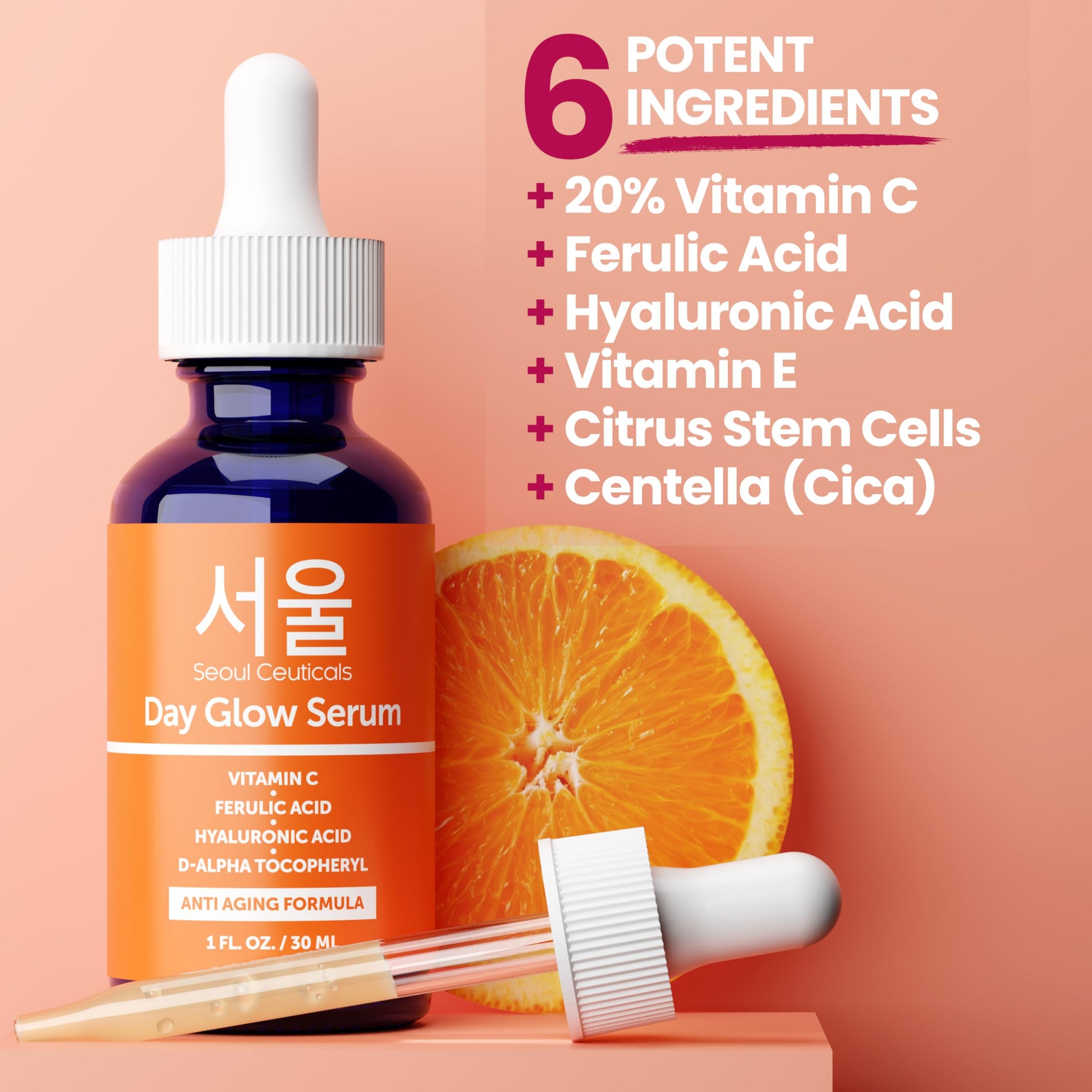 K beauty inspired Seoul Ceuticals brightenin facial serum bottle with dropper