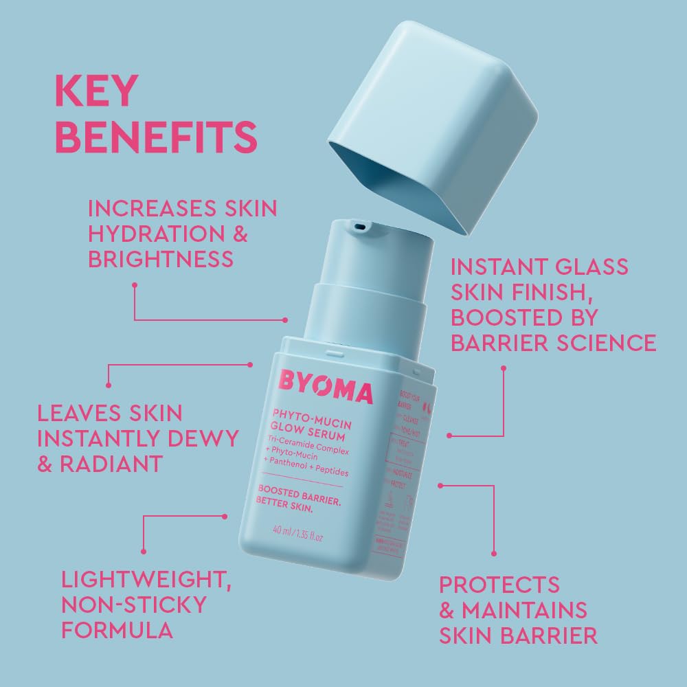 Side profile of Byoma Phyto Mucin Glow Serum bottle