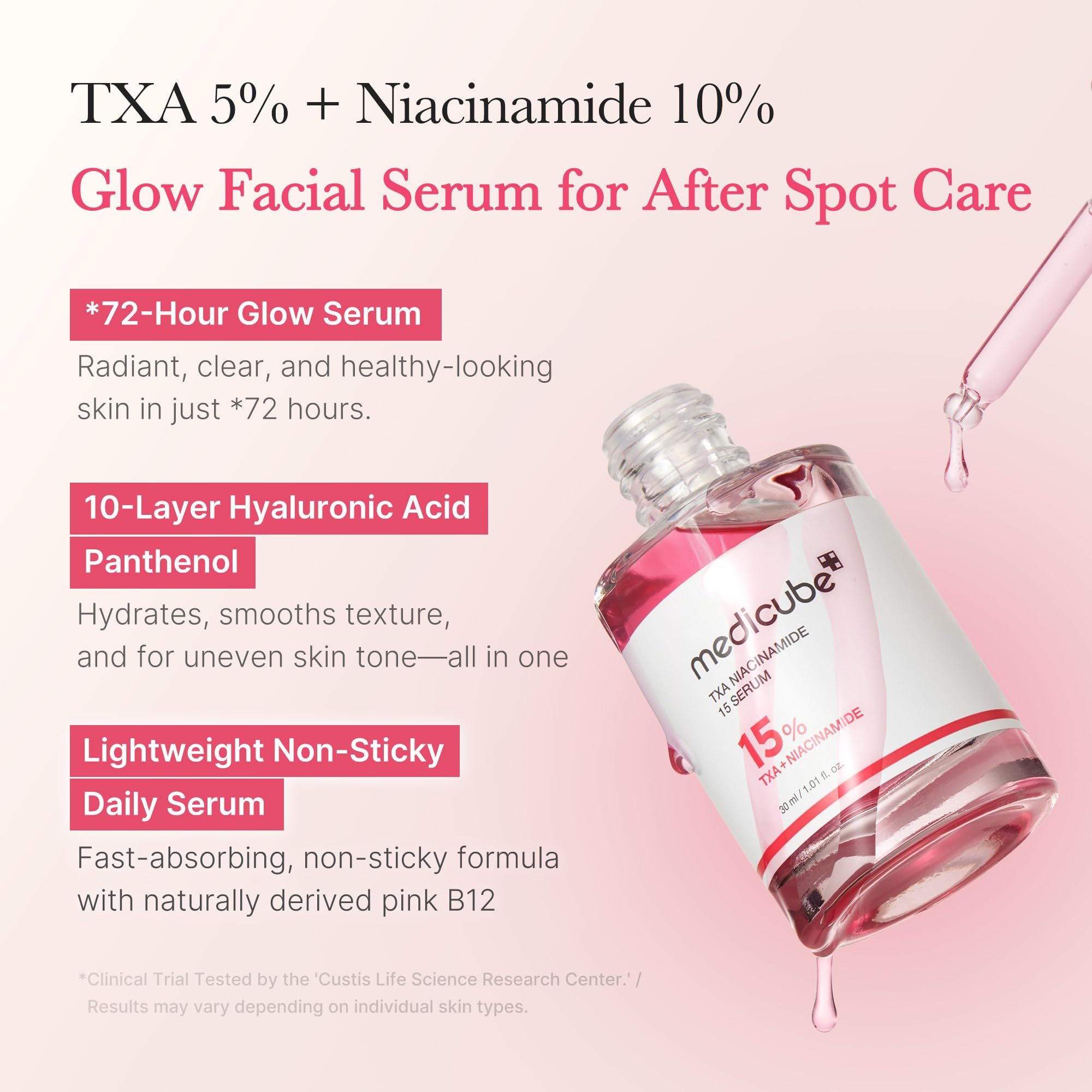 Medicube Tranexamic Acid and Niacinamide brightening serum packaging close up