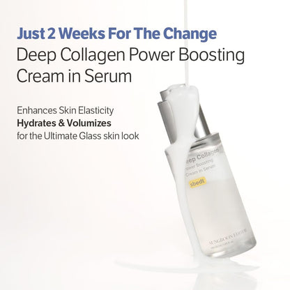 Korean skincare collagen serum bottle highlighting 5 percent Volufiline and 58 percent low molecular collagen