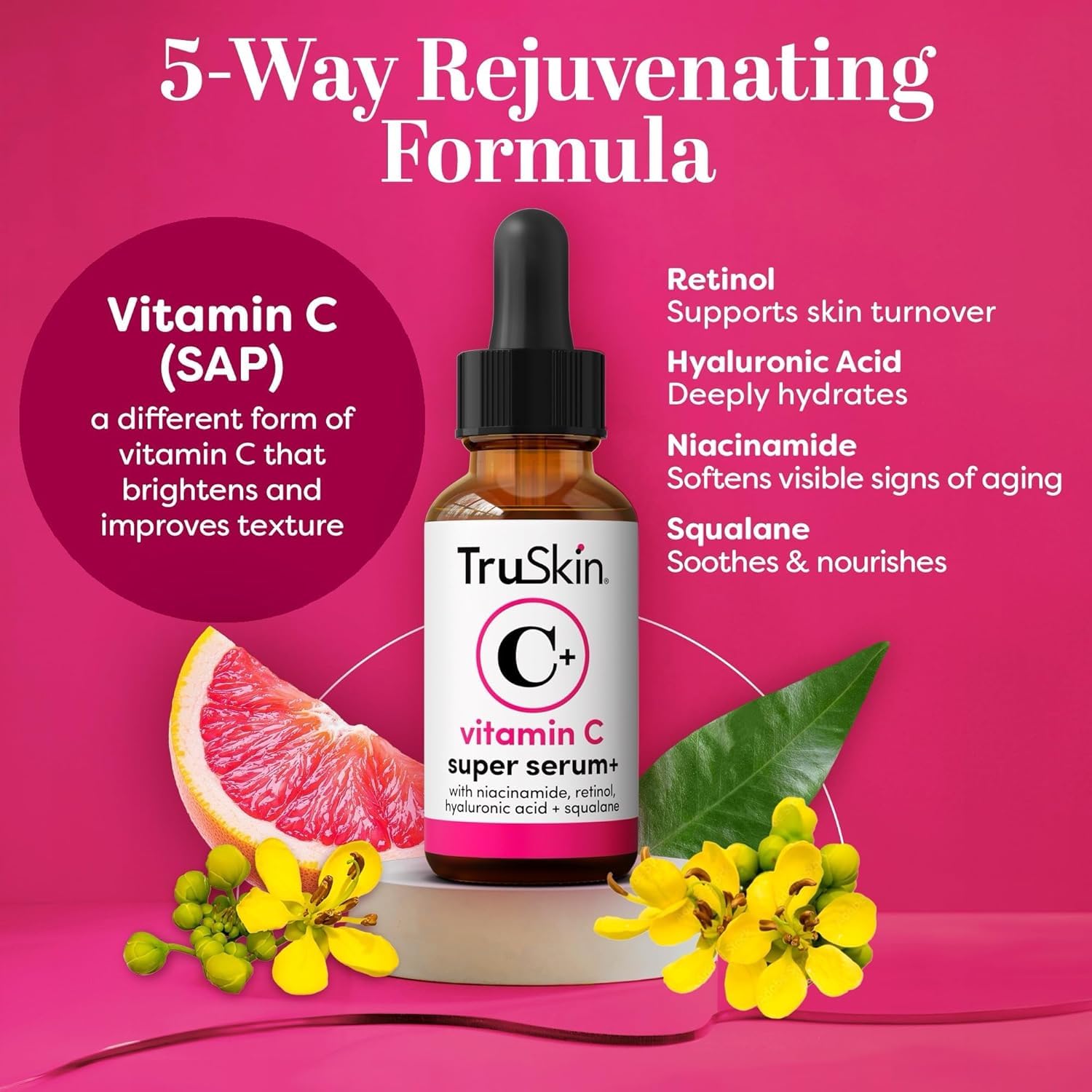 TruSkin anti aging face serum bottle showing main active ingredients