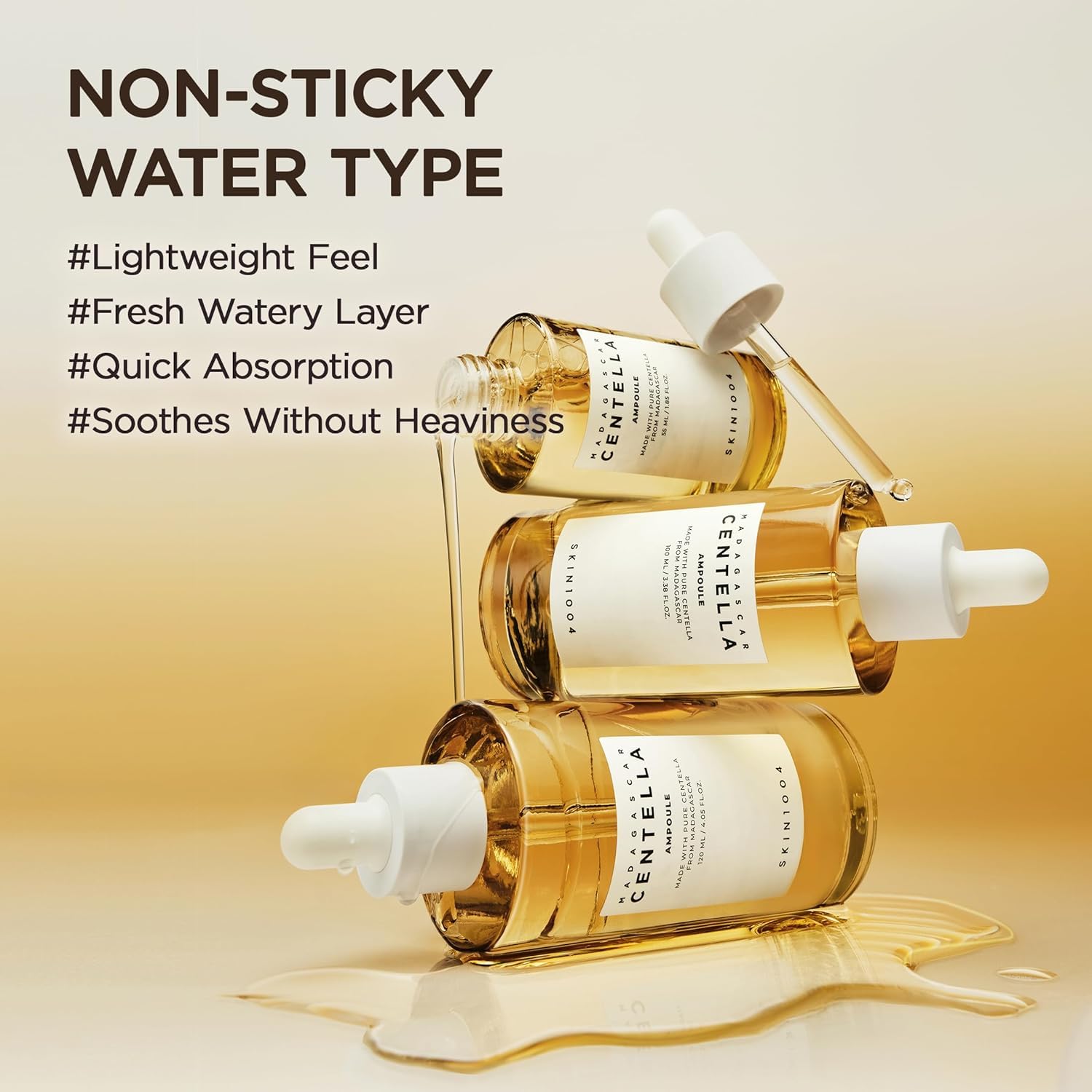 Side profile of the 100ml SKIN1004 calming face serum highlighting its clean formula