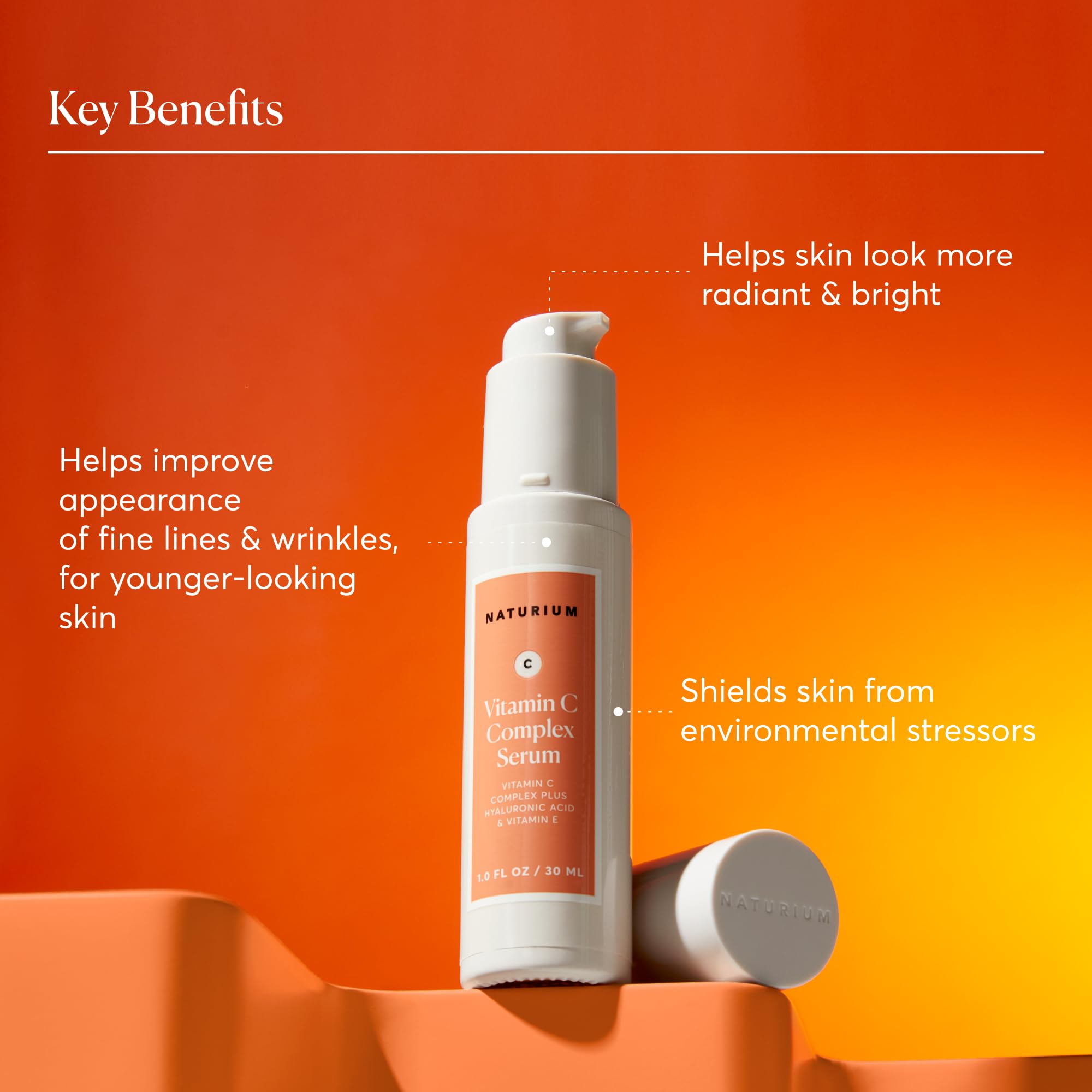 Close up of the packaging text for Naturium vitamin c complex showing clean beauty features