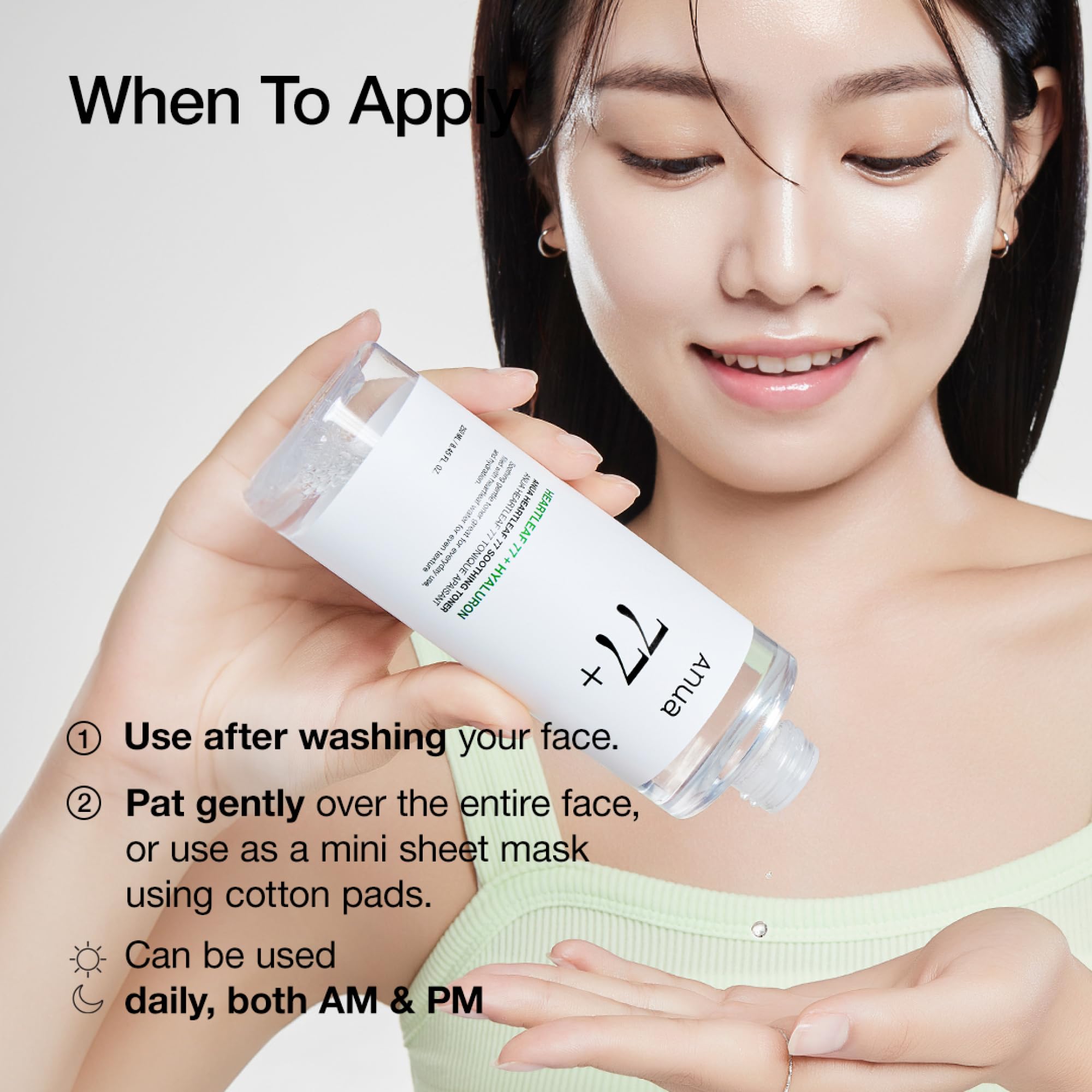 How to apply Anua Heartleaf 77 Soothing Toner - Korean skincare routine step after cleansing