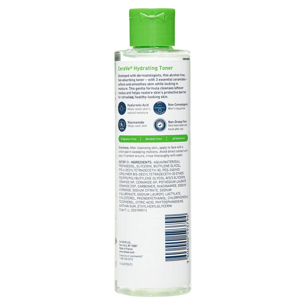 CeraVe Hydrating Toner back label showing ingredients and directions