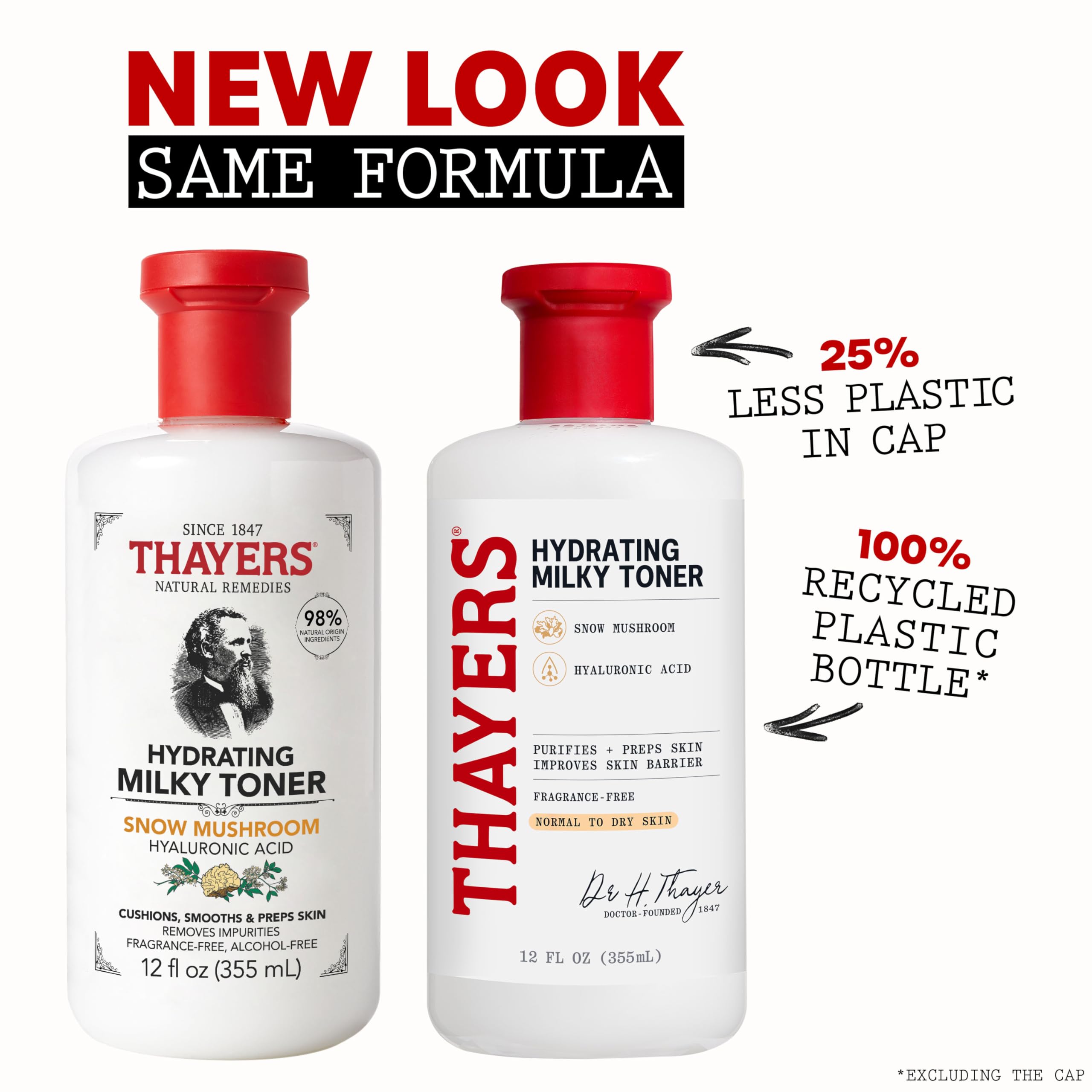 Thayers Milky Toner bottle showing snow mushroom ingredient details