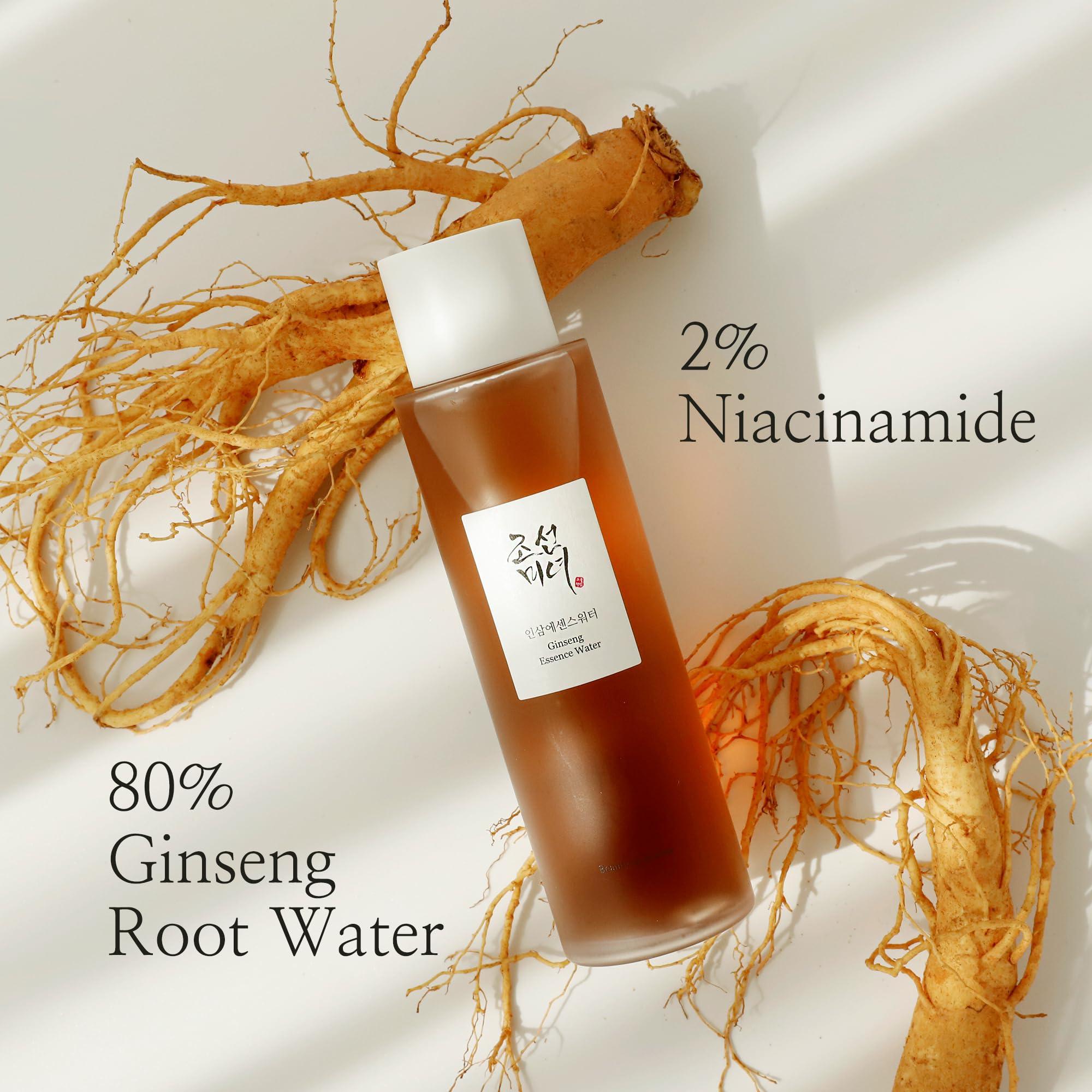 Lightweight liquid texture of 150ml Ginseng Essence Water for dull skin.