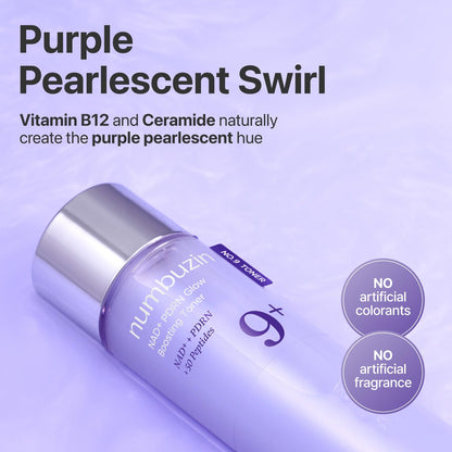 Numbuzin anti wrinkle toner applied on hands to demonstrate the lightweight non sticky glass skin glow