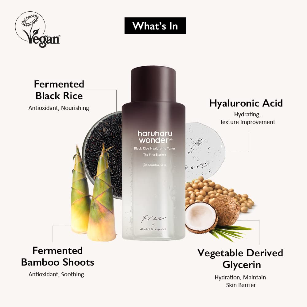 HaruHaru Wonder unscented Korean toner bottle showing ingredients