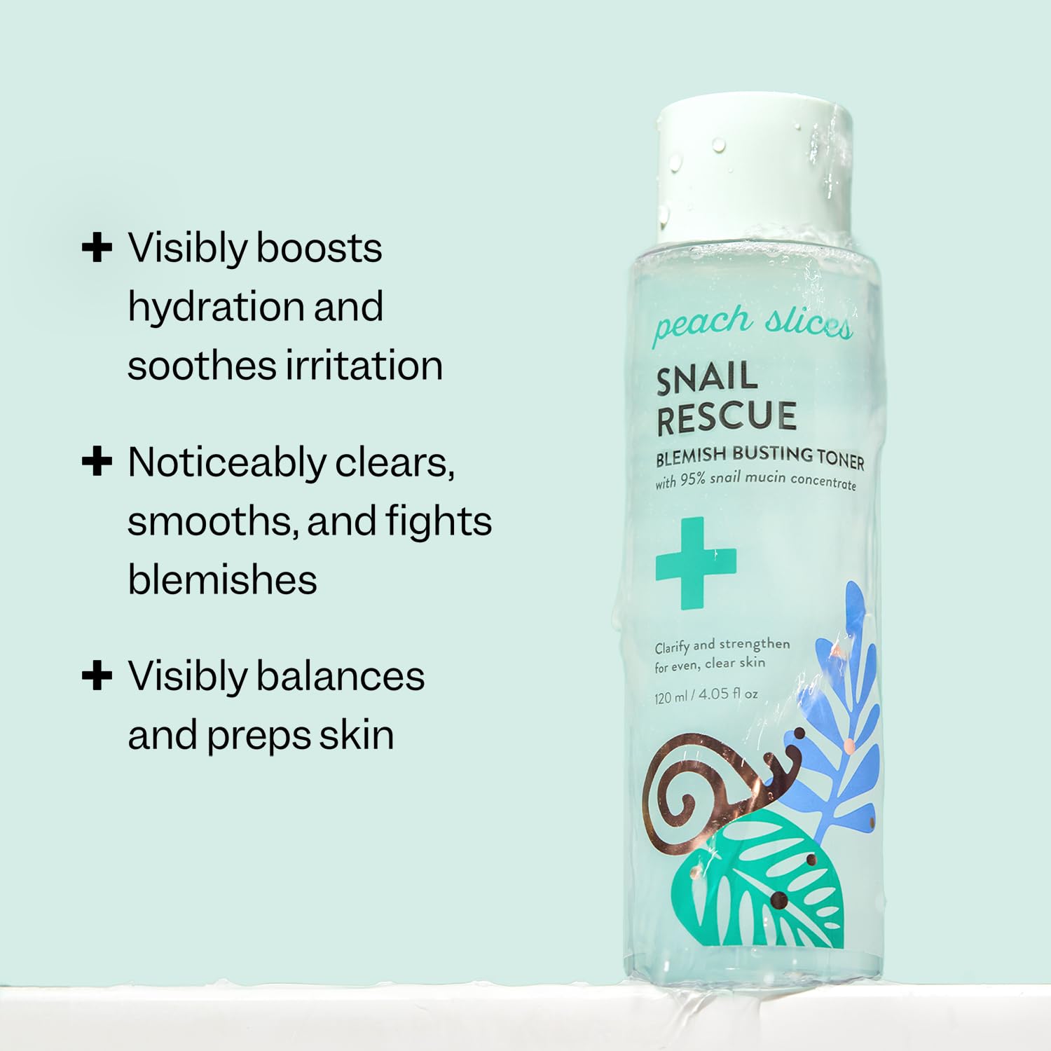Peach Slices Snail Rescue Toner texture showcase highlighting the weightless snail mucin formula