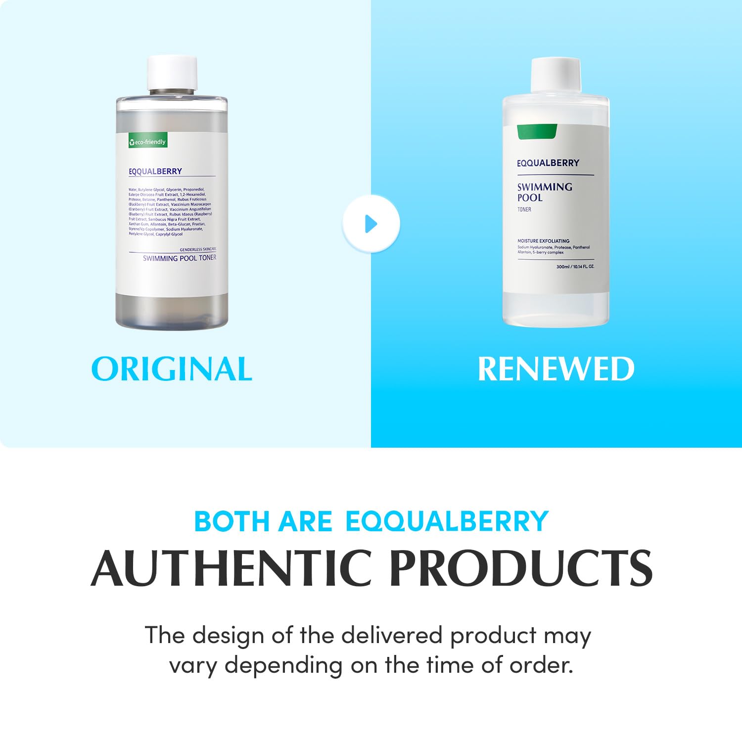 EQQUALBERRY daily exfoliating toner fluid texture being poured on hands
