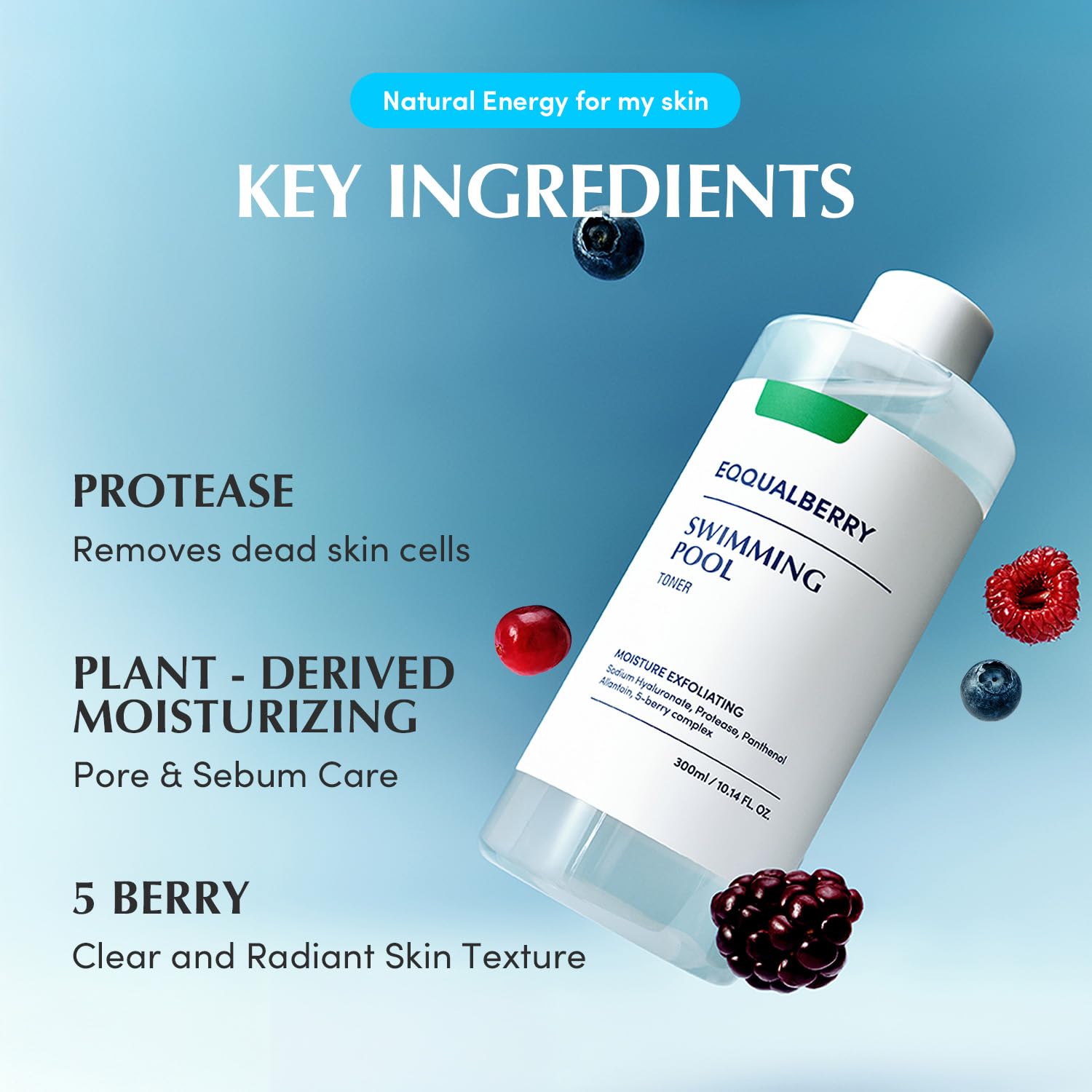 Hyaluronic acid facial toner bottle displaying the authentic clear blue packaging