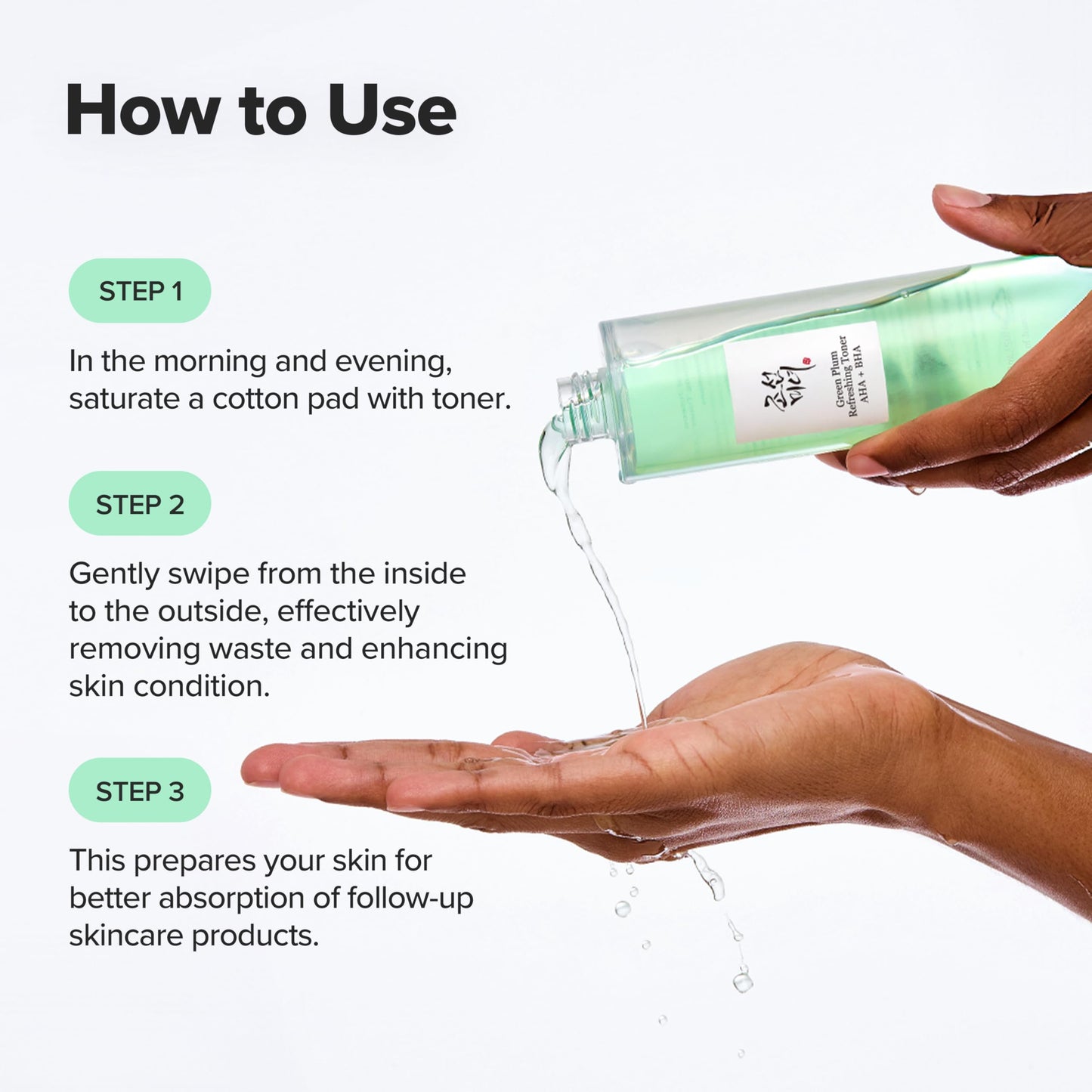 Beauty of Joseon AHA BHA clarifying facial essence application demonstration on skin