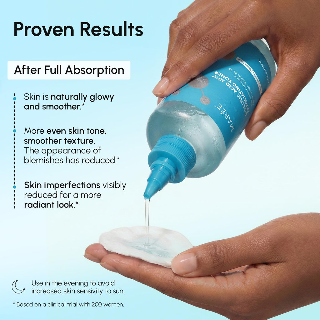 MAREE Glycolic Acid 10 Percent Exfoliating Face Toner back view instructions