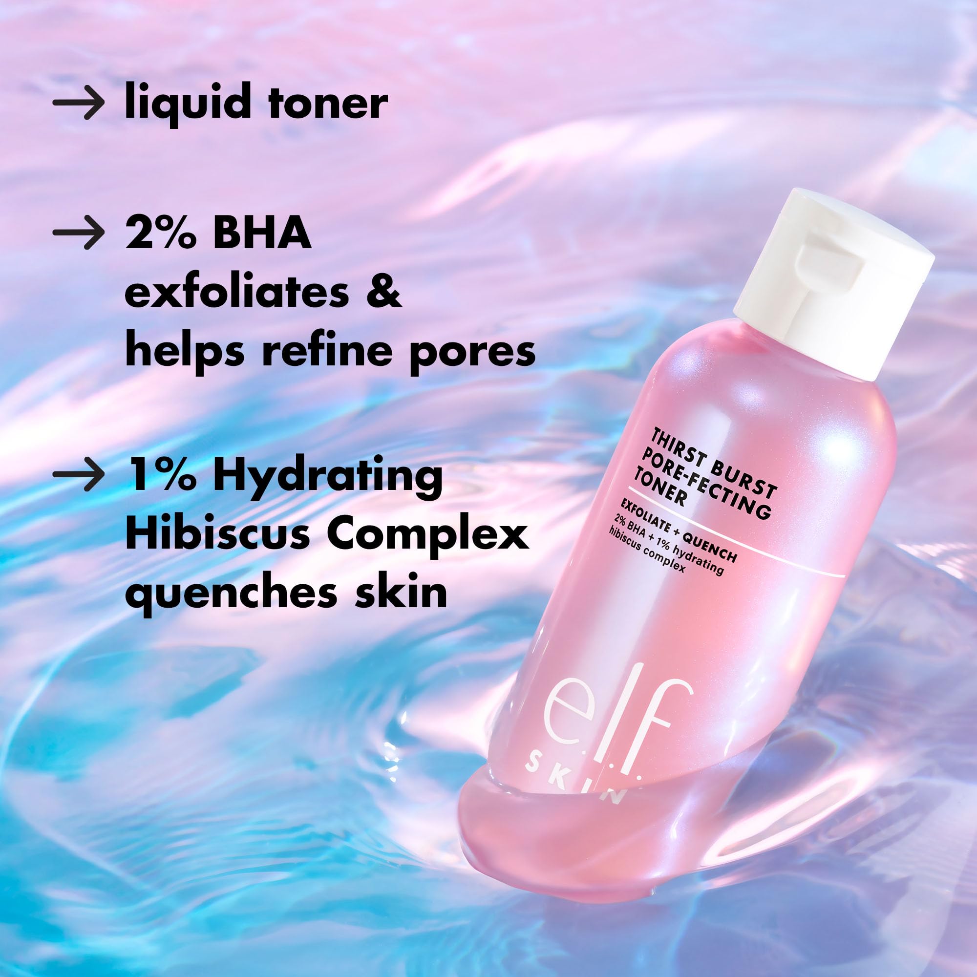 E.l.f. Thirst Burst exfoliating toner with salicylic acid showing the clean white cap packaging