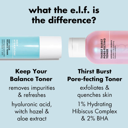 Skincare routine step showing e.l.f. hibiscus complex infused toner for achieving a dewy face finish